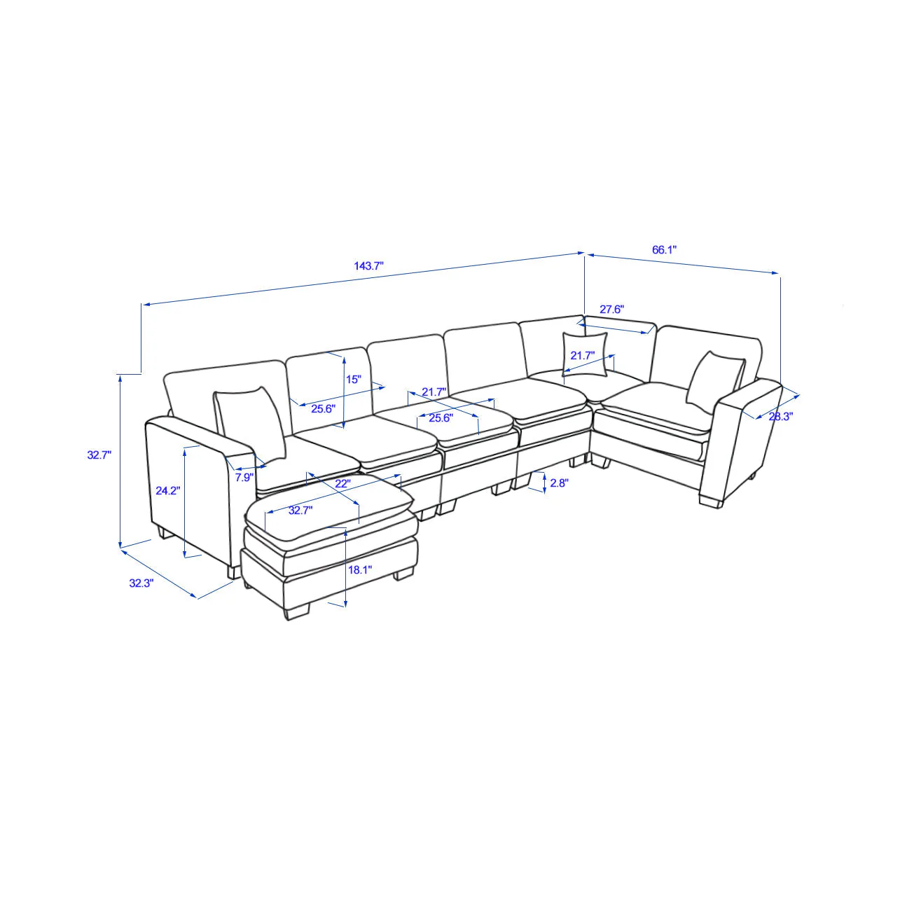 Modern U Shaped 6-Seat Sectional Sofa Couch with Ottoman - Image 15