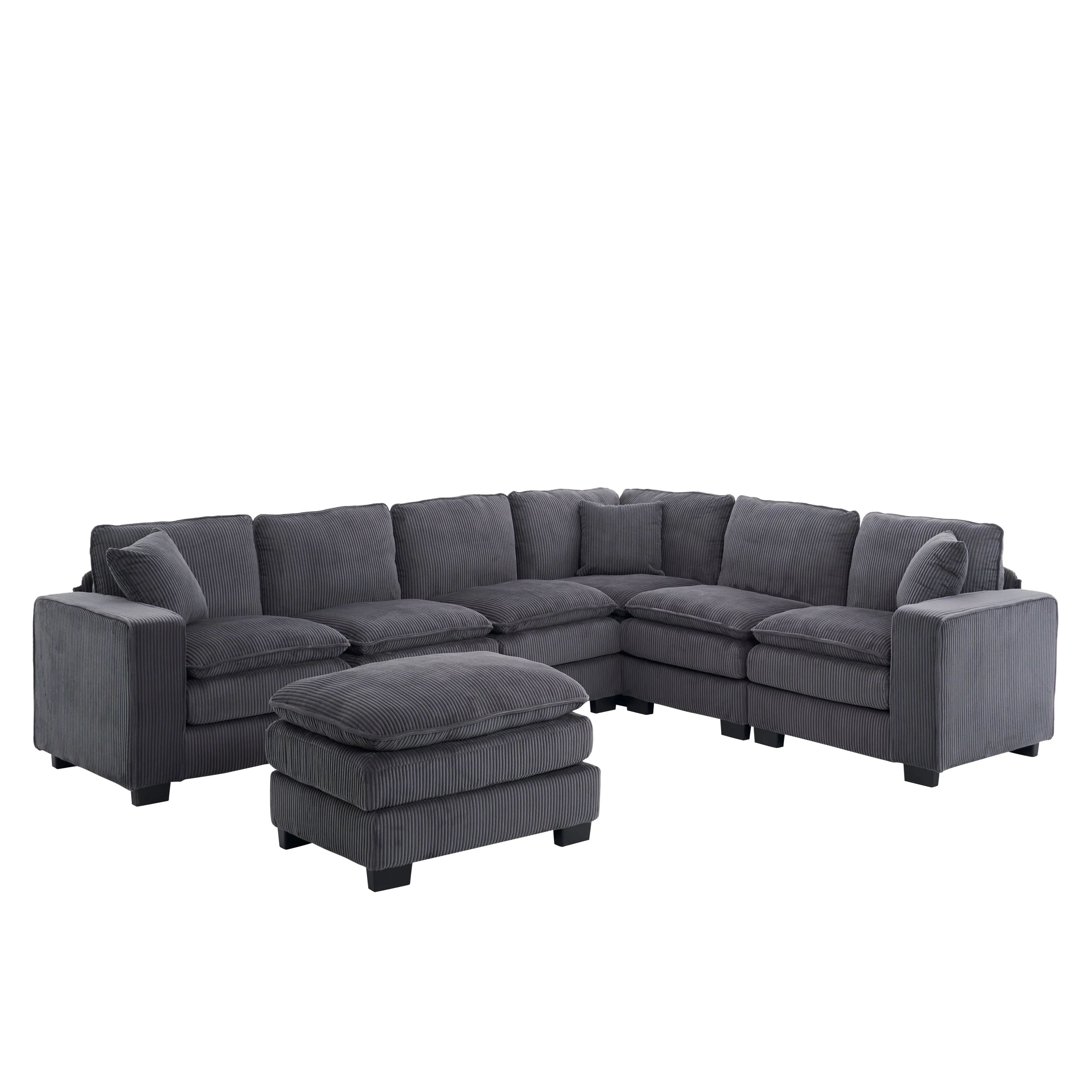 Modern U Shaped 6-Seat Sectional Sofa Couch with Ottoman - Image 19