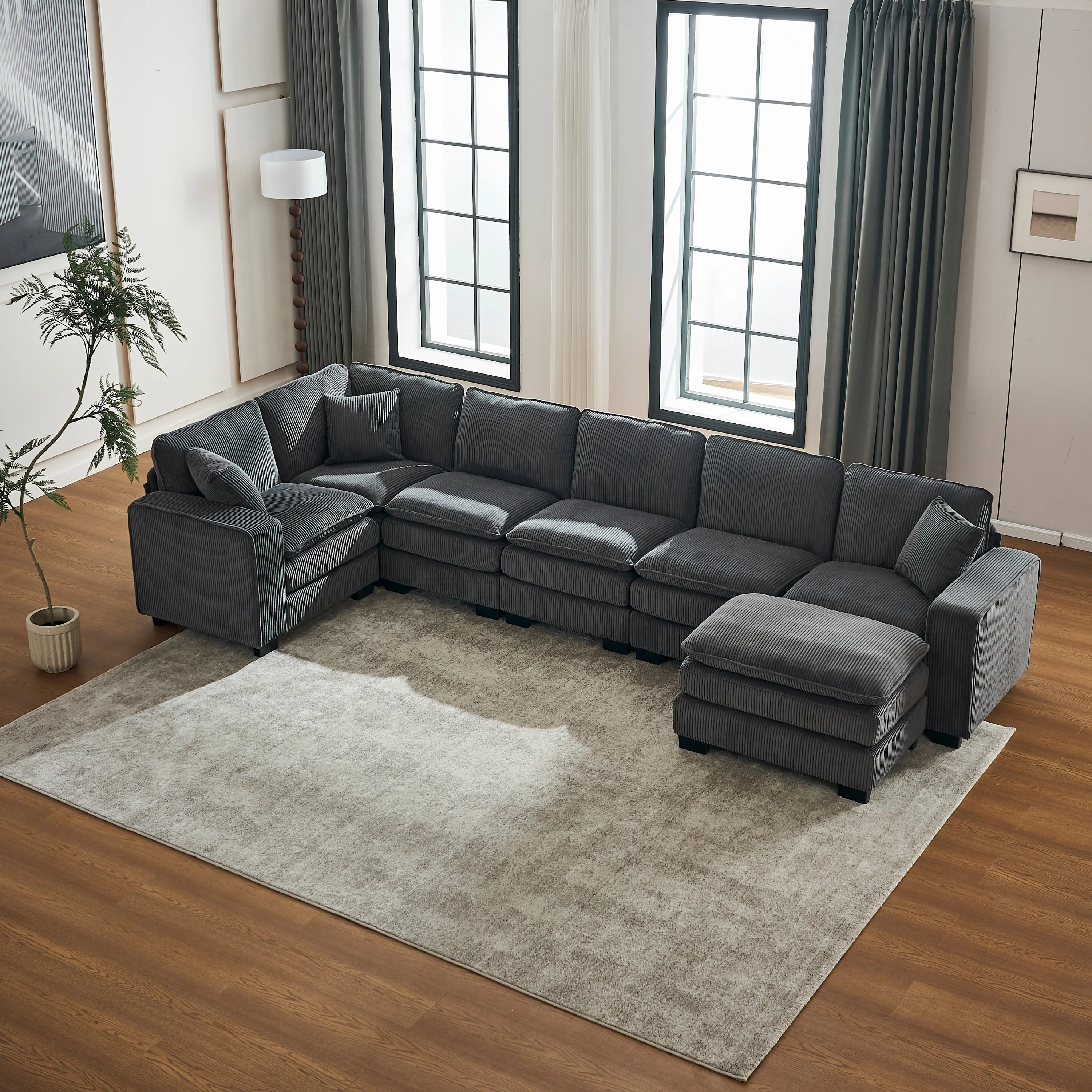 Modern U Shaped 6-Seat Sectional Sofa Couch with Ottoman - Image 2