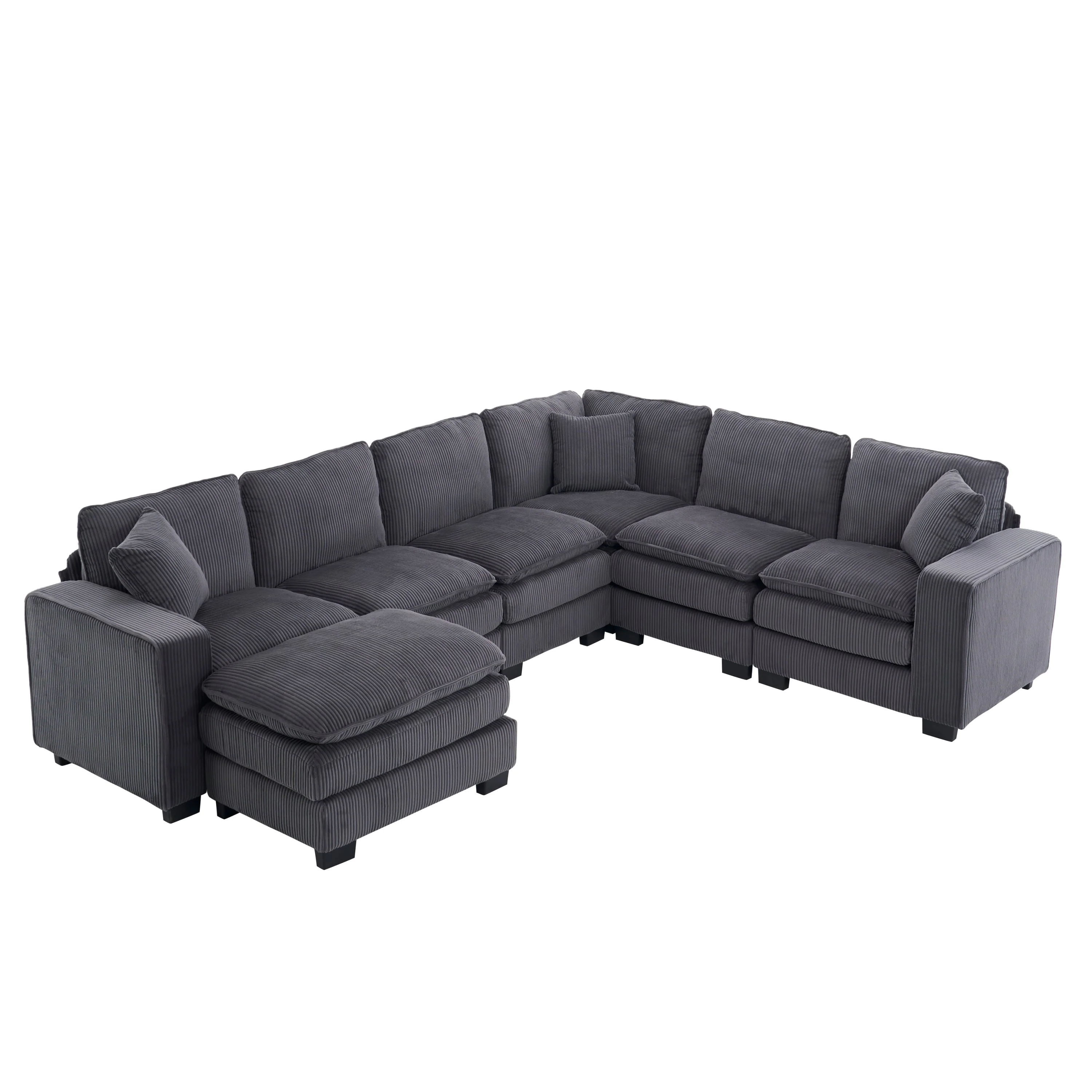 Modern U Shaped 6-Seat Sectional Sofa Couch with Ottoman - Image 22