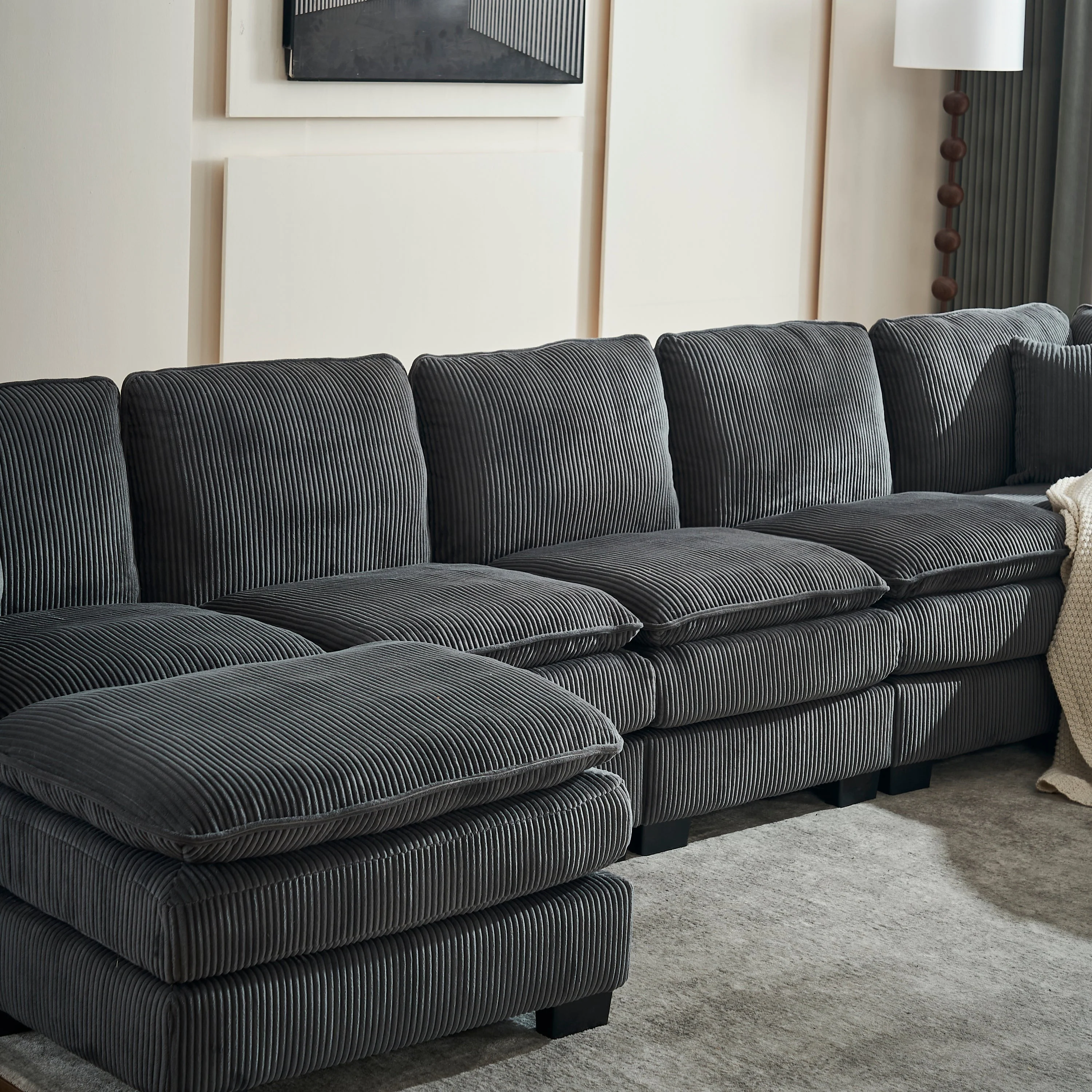 Modern U Shaped 6-Seat Sectional Sofa Couch with Ottoman - Image 7