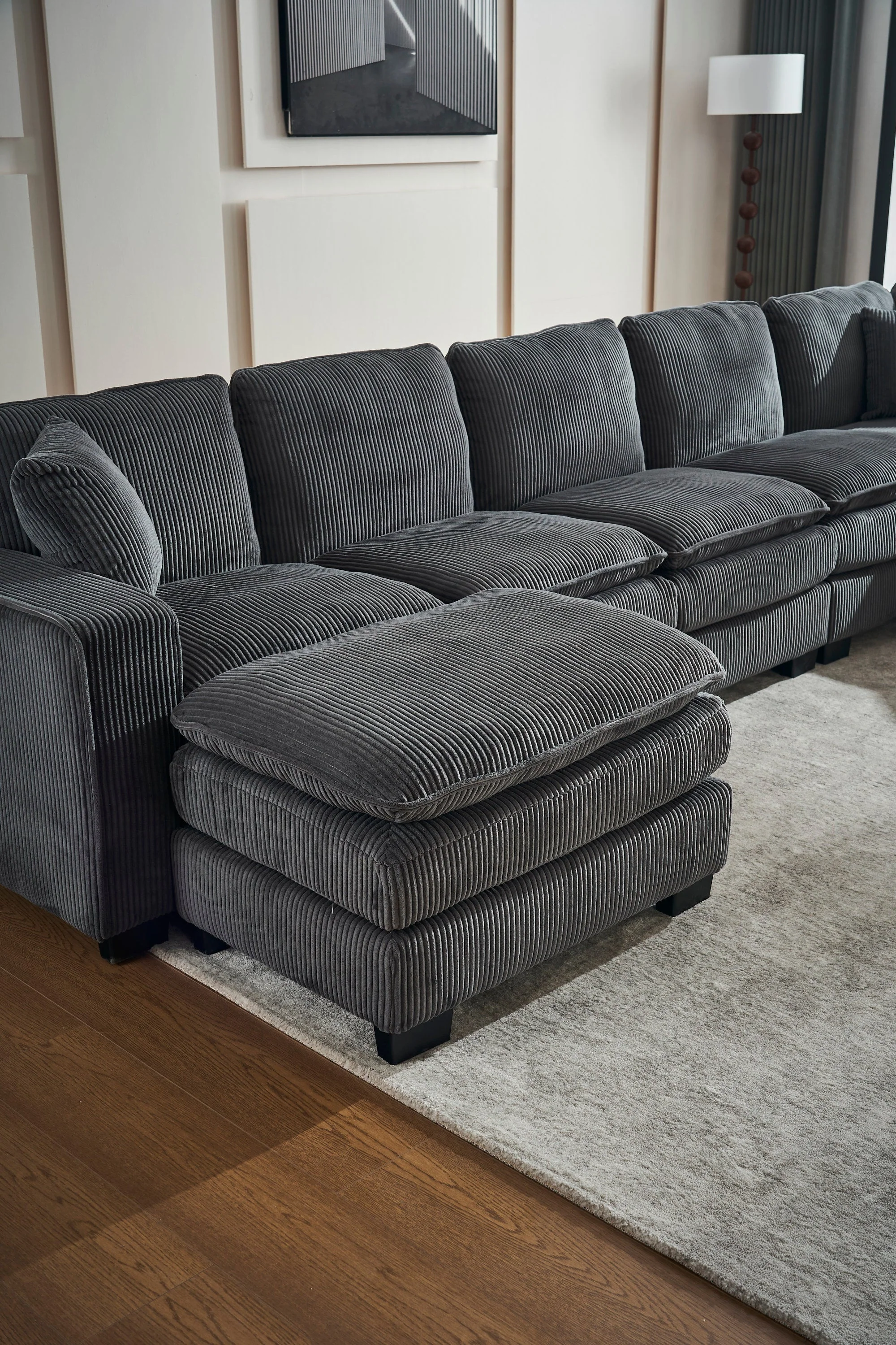 Modern U Shaped 6-Seat Sectional Sofa Couch with Ottoman - Image 8
