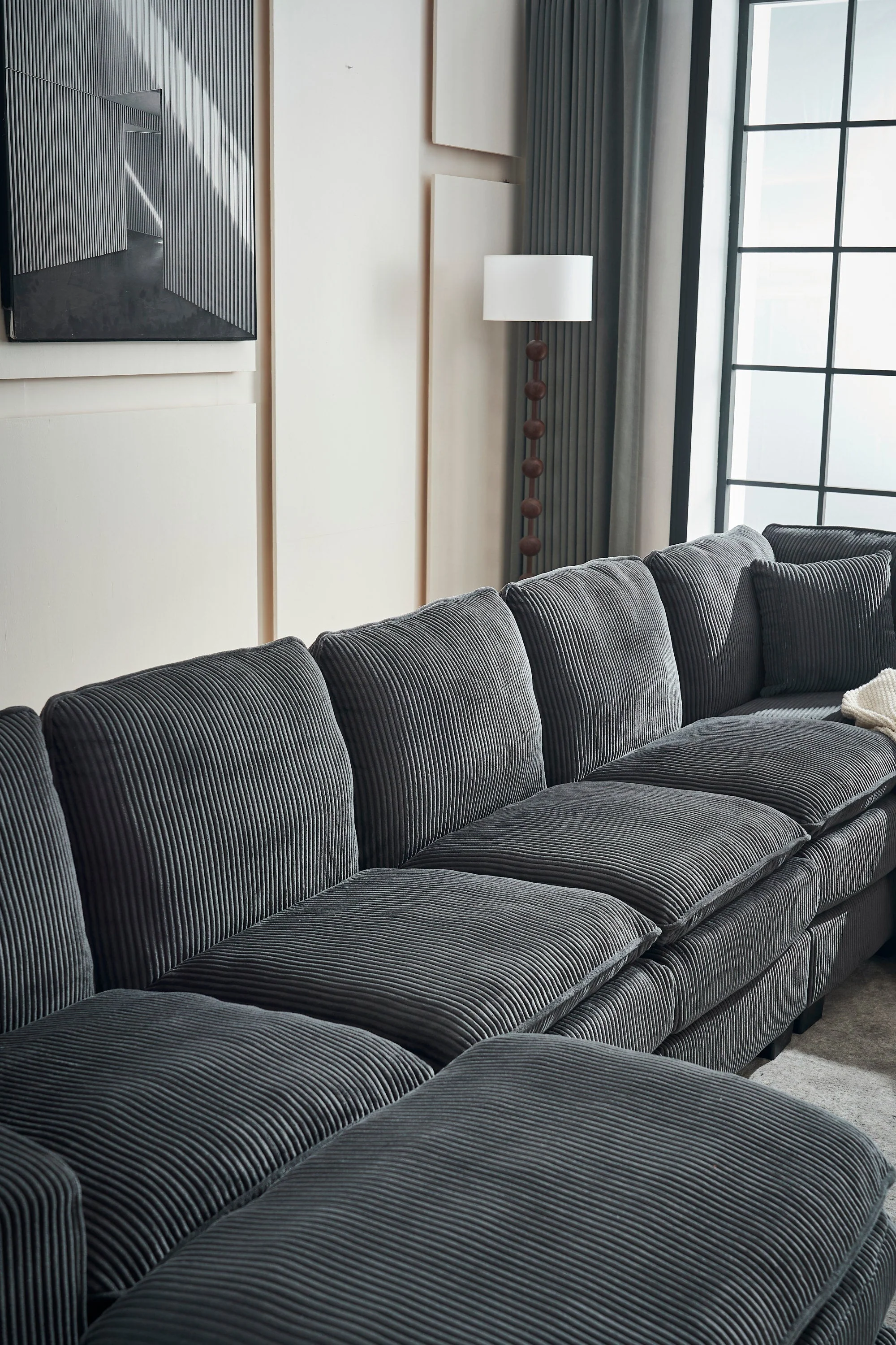 Modern U Shaped 6-Seat Sectional Sofa Couch with Ottoman - Image 9