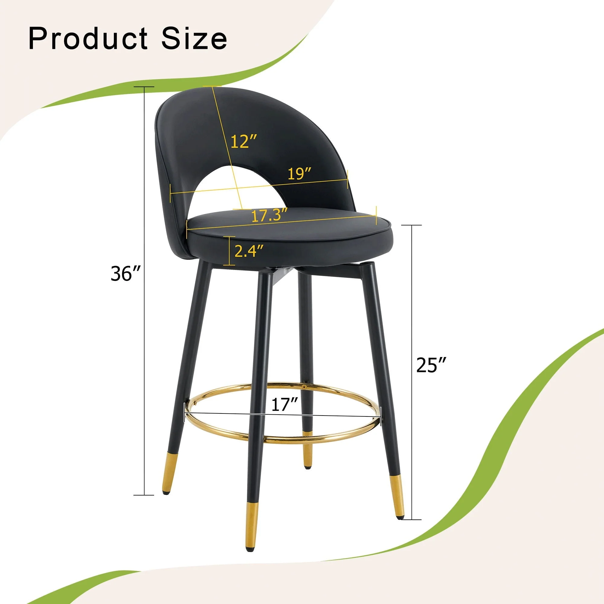 Modern Upholstered 360° Rotatable Bar Chair with Metal Legs for Dining Room (Set of 2) - Image 3