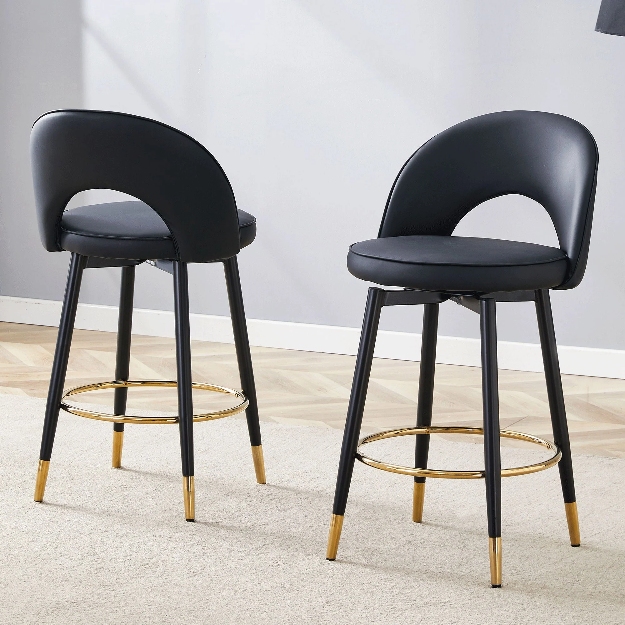 Modern Upholstered 360° Rotatable Bar Chair with Metal Legs for Dining Room (Set of 2) - Image 4