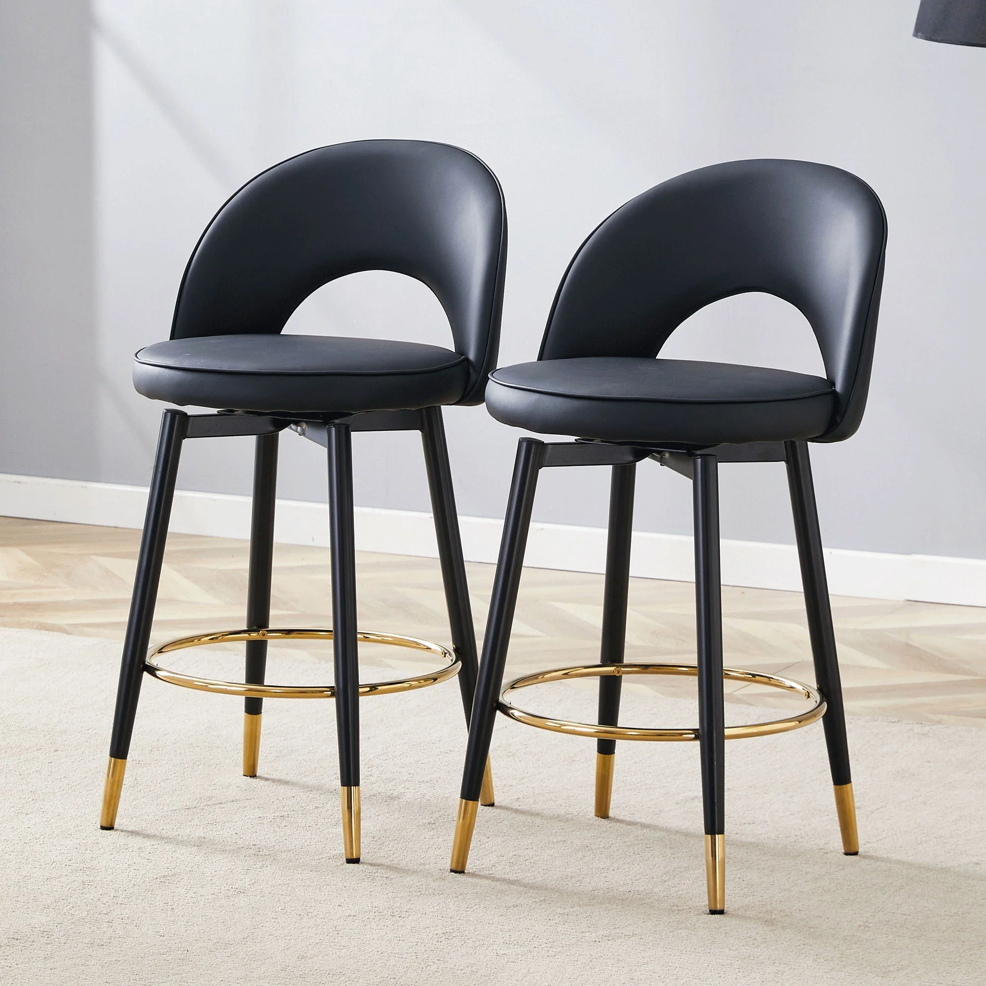 Modern Upholstered 360° Rotatable Bar Chair with Metal Legs for Dining Room (Set of 2) - Image 5