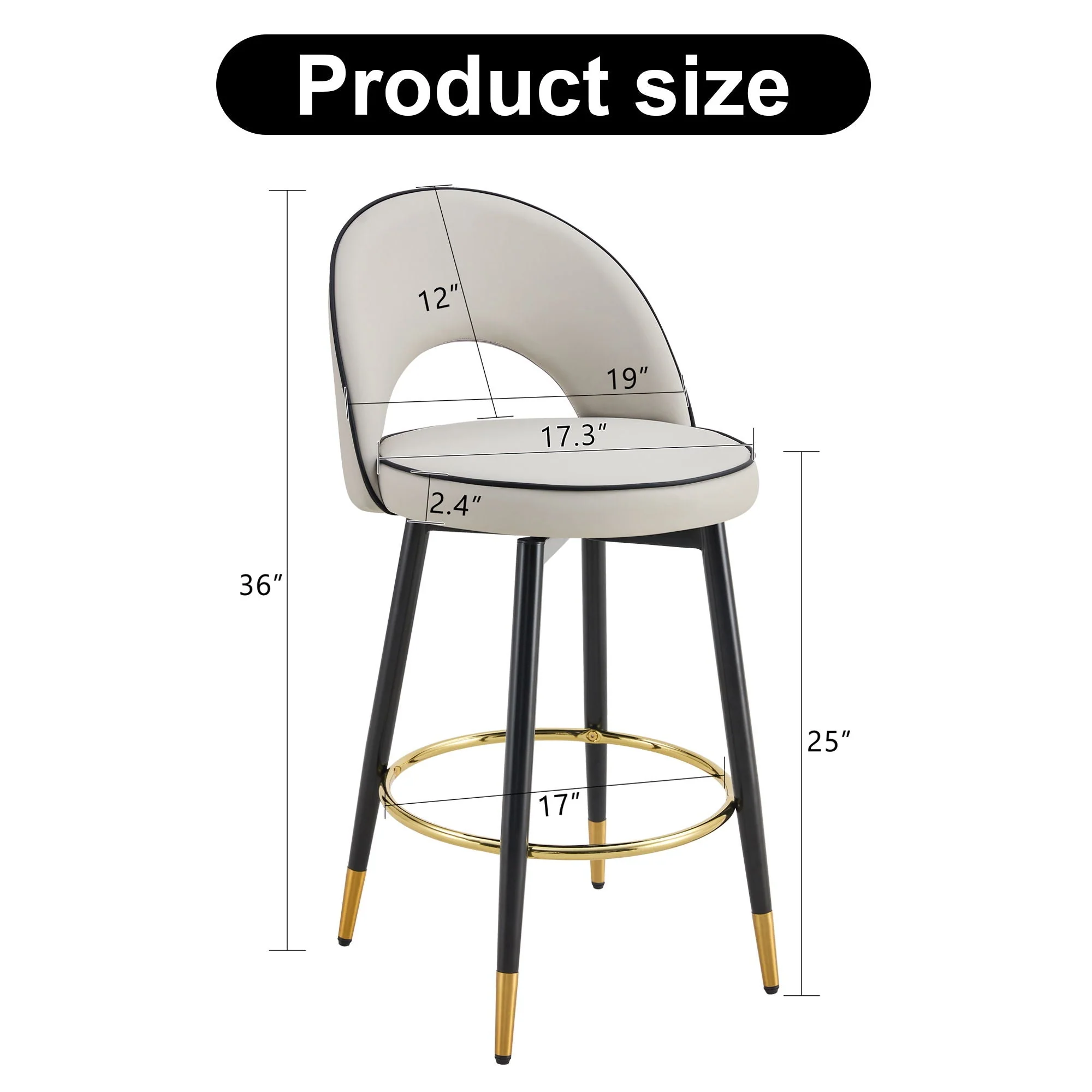 Modern Upholstered 360° Rotatable Bar Chair with Metal Legs for Dining Room (Set of 2) - Image 6
