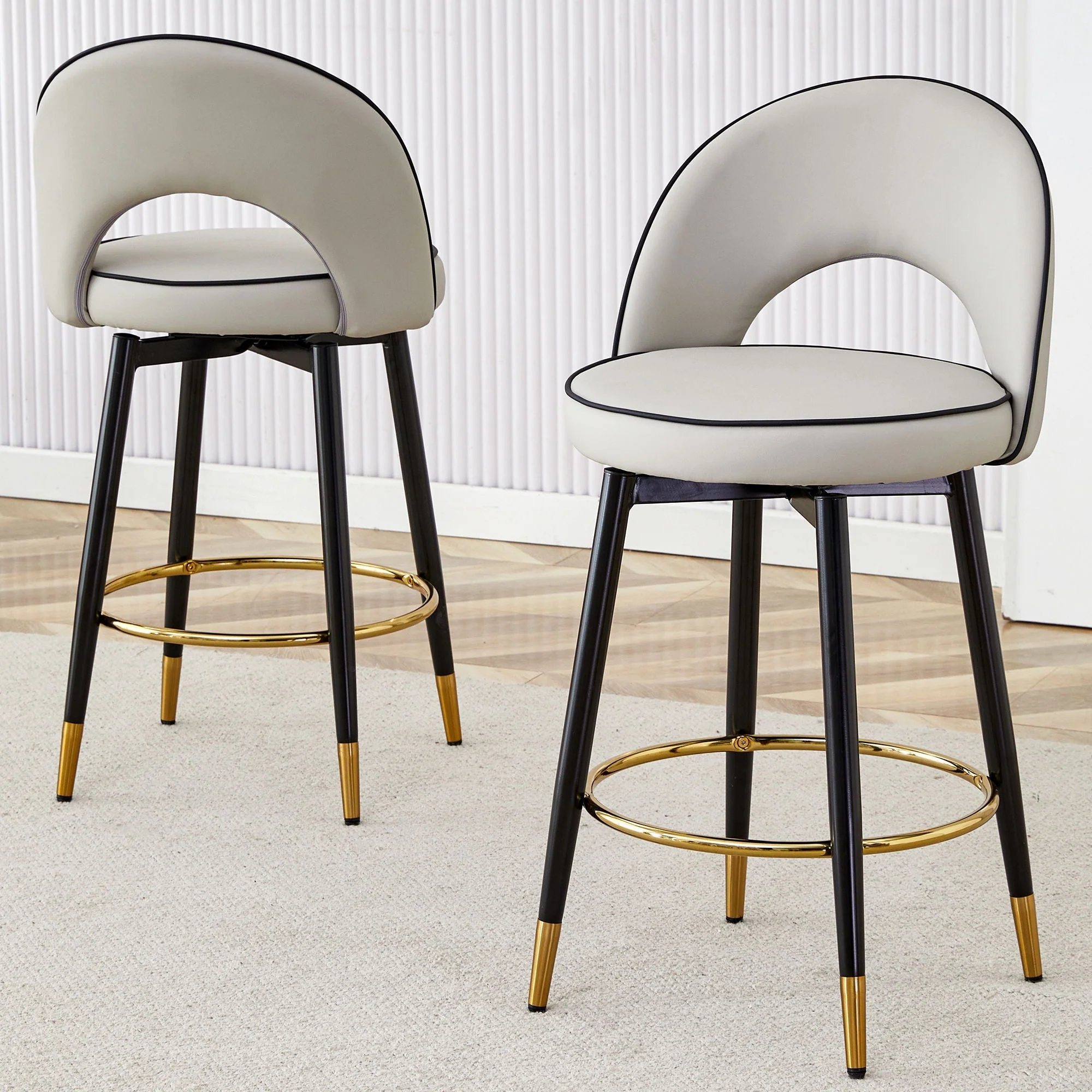 Modern Upholstered 360° Rotatable Bar Chair with Metal Legs for Dining Room (Set of 2) - Image 7