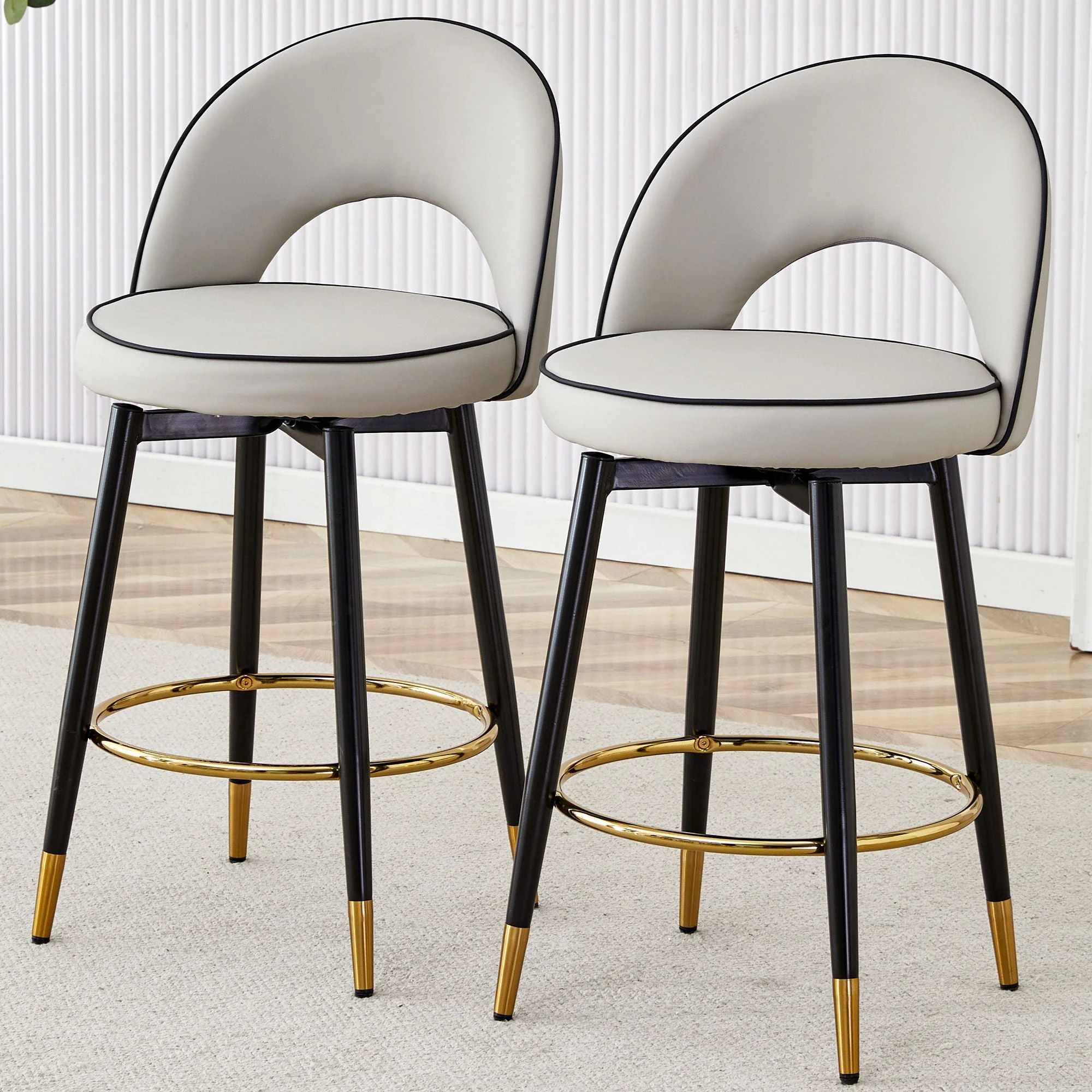 Modern Upholstered 360° Rotatable Bar Chair with Metal Legs for Dining Room (Set of 2) - Image 8