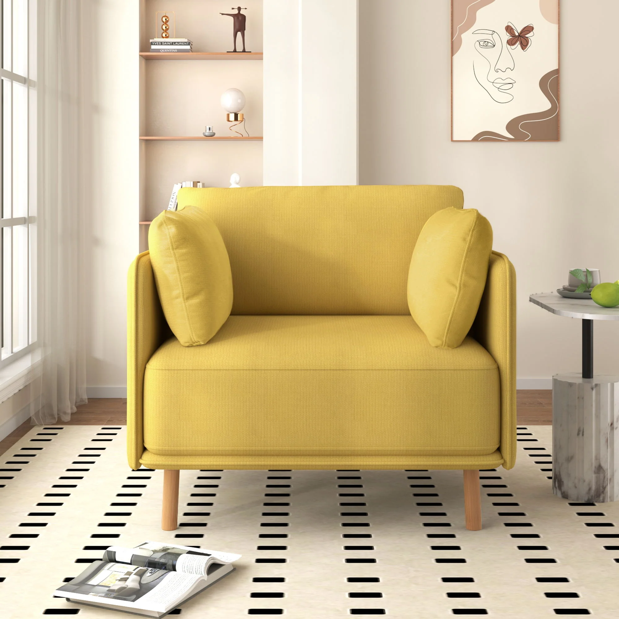Modern Upholstered Accent Chair With Soft Cushions, Sleek Armrest Design - Image 3