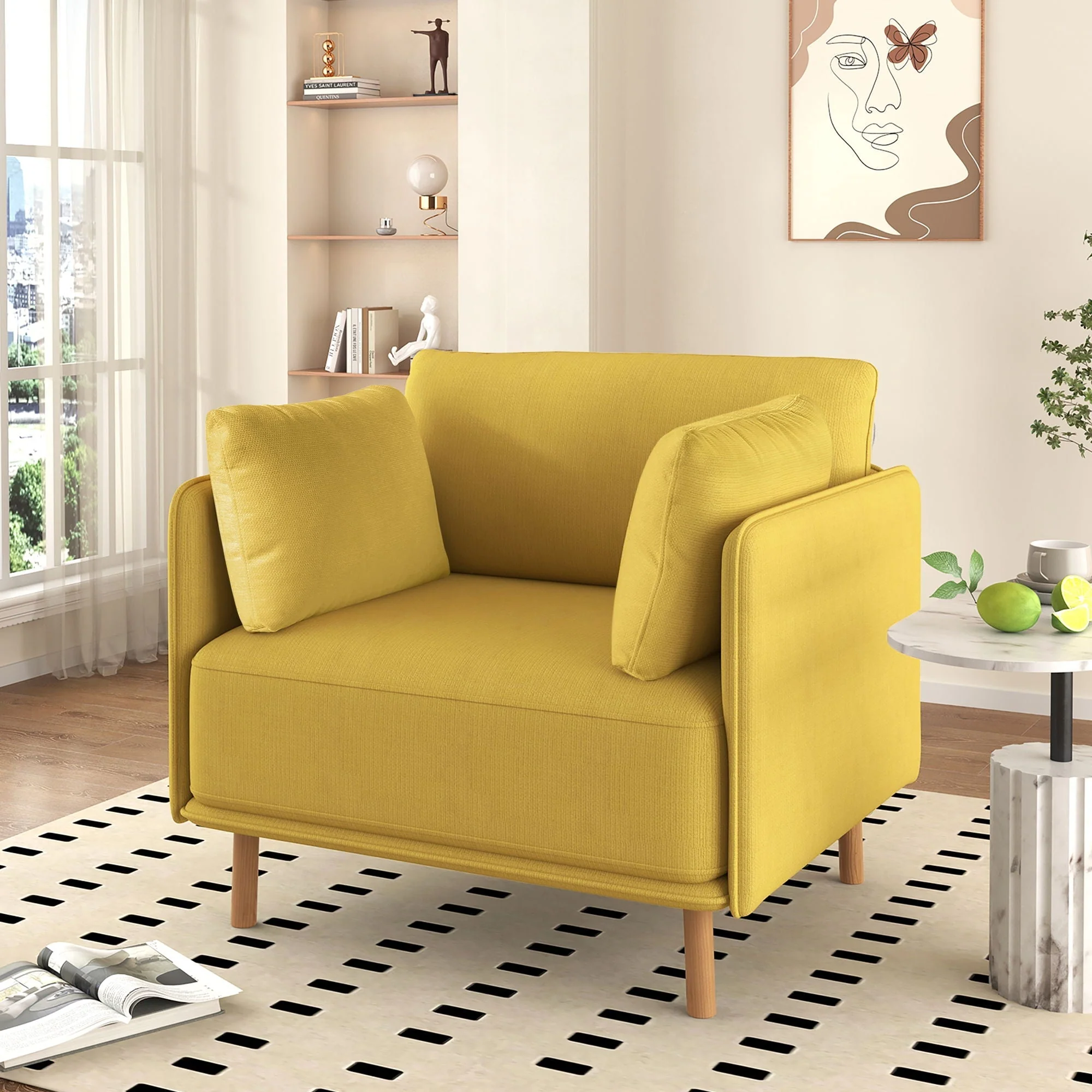Modern Upholstered Accent Chair With Soft Cushions, Sleek Armrest Design - Image 4