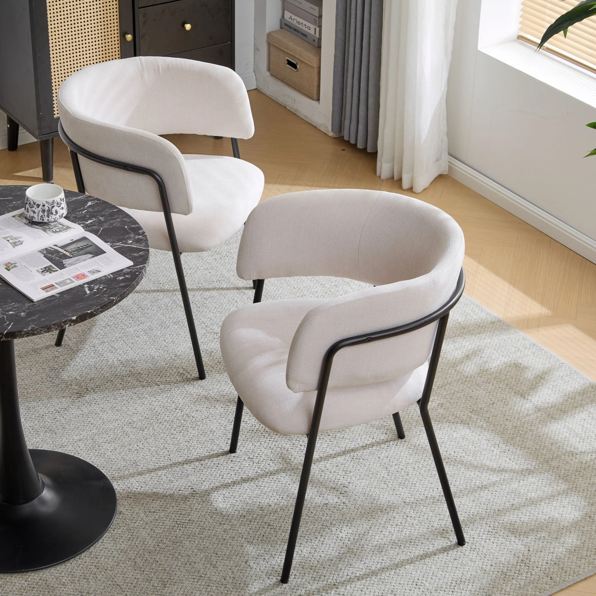 Modern Upholstered Arm Dining Chair Set - Image 3