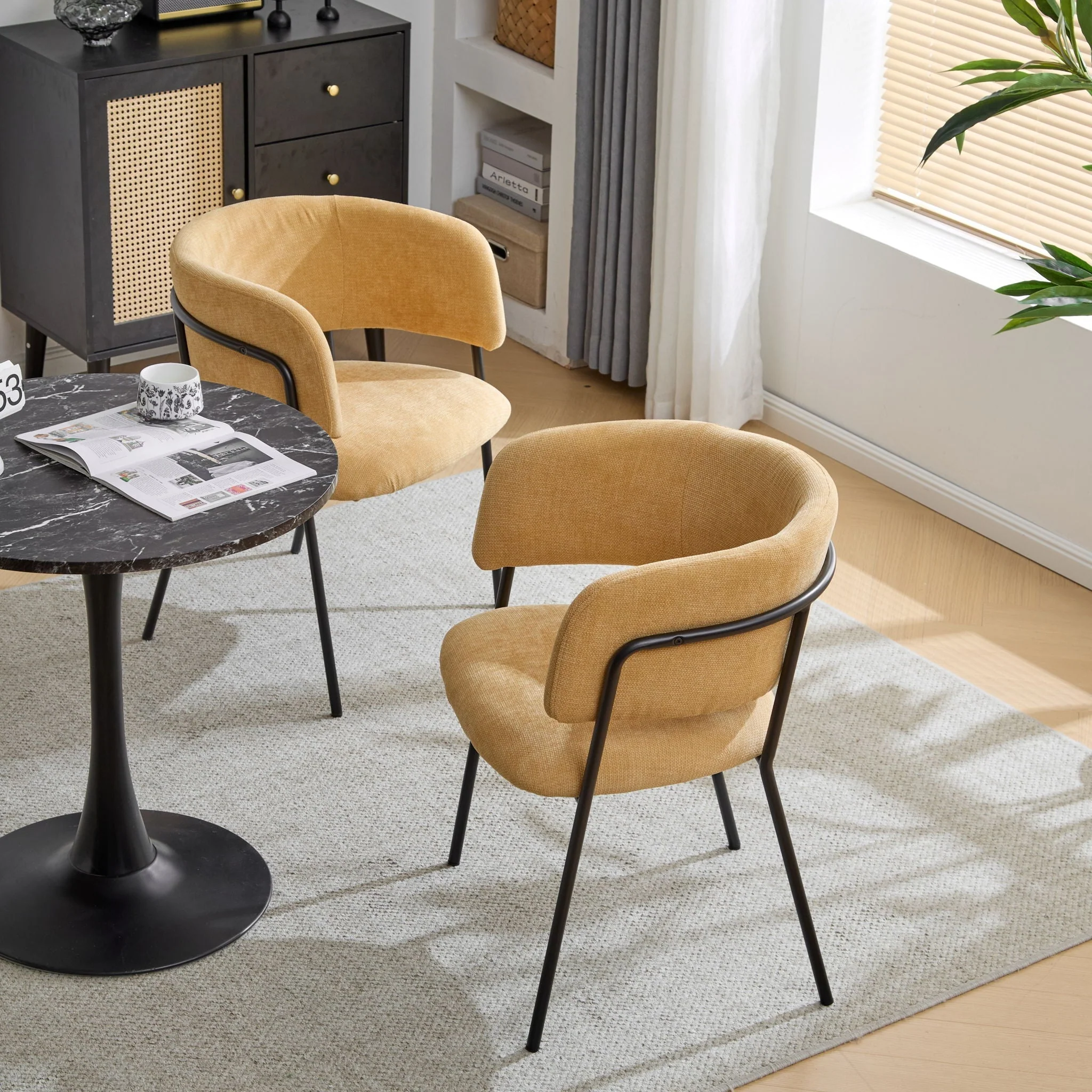 Modern Upholstered Arm Dining Chair Set - Image 5