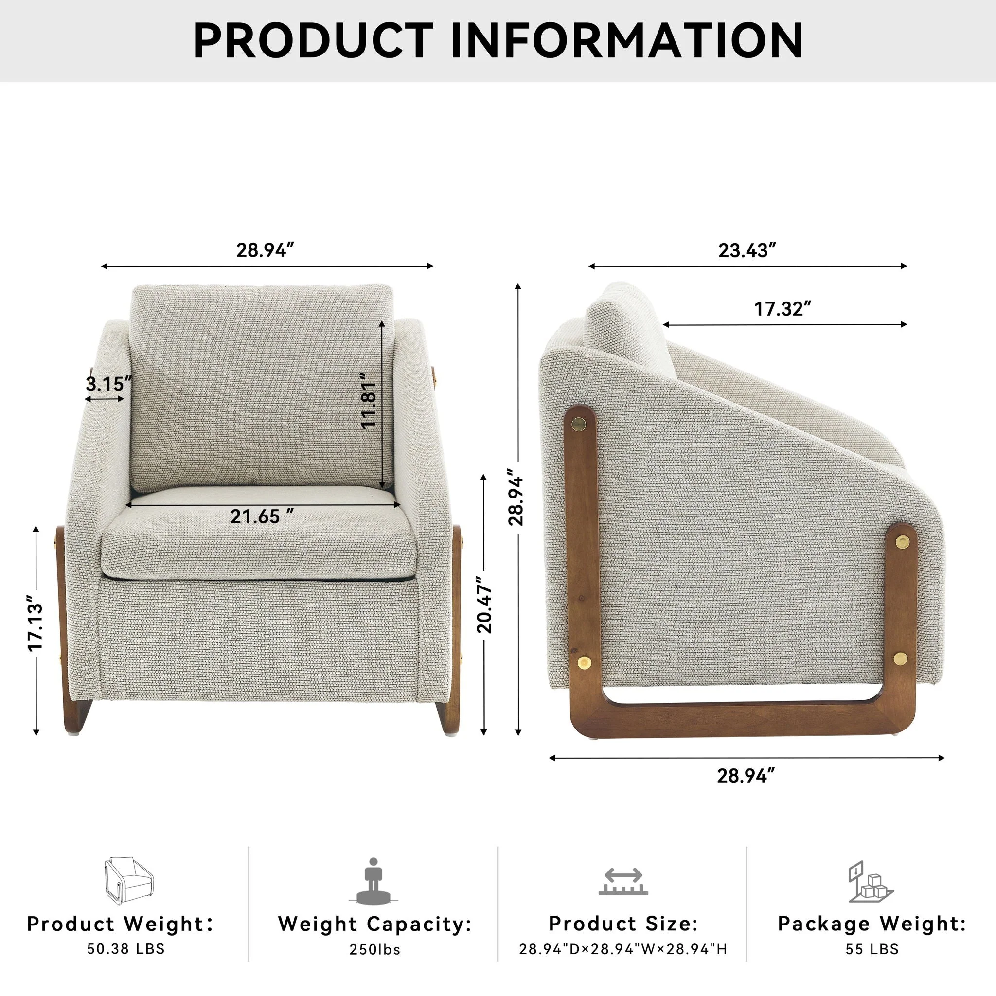 Modern Upholstered Armchair With Wooden Side Frame - Image 12