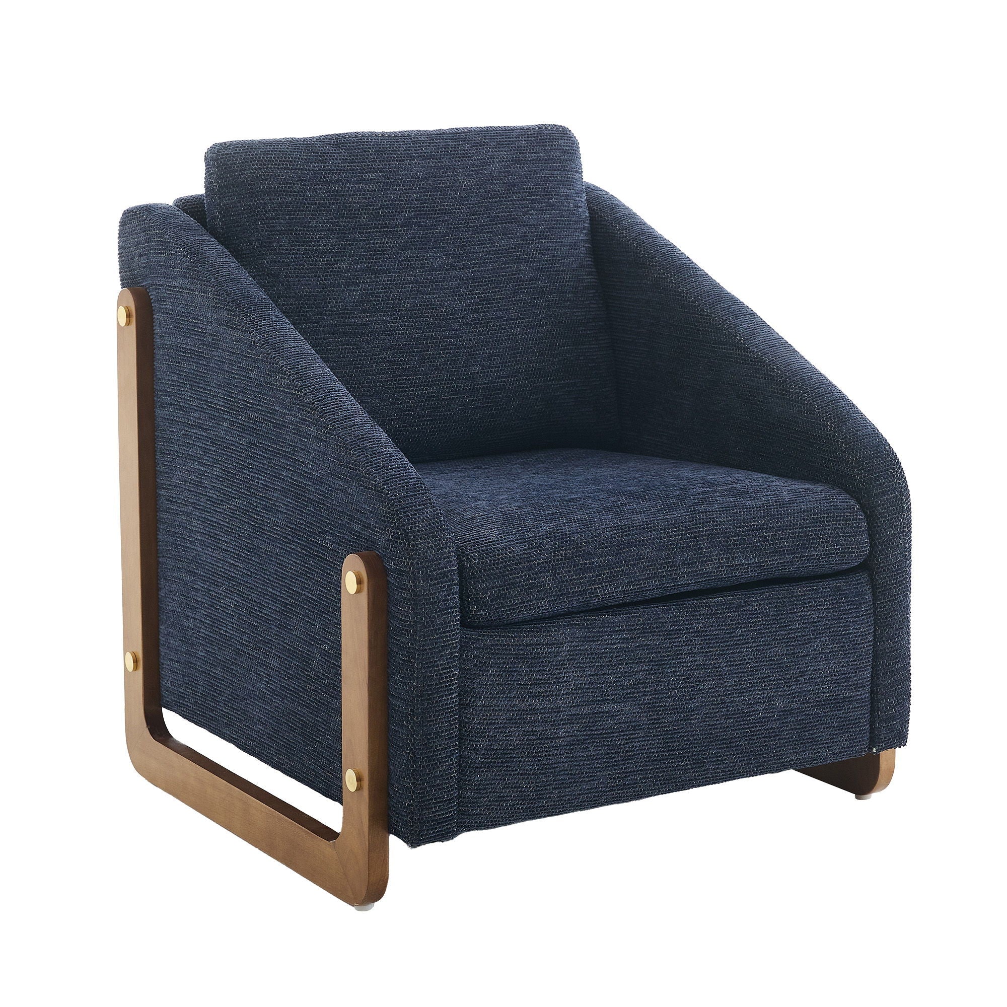 Modern Upholstered Armchair With Wooden Side Frame - Image 2