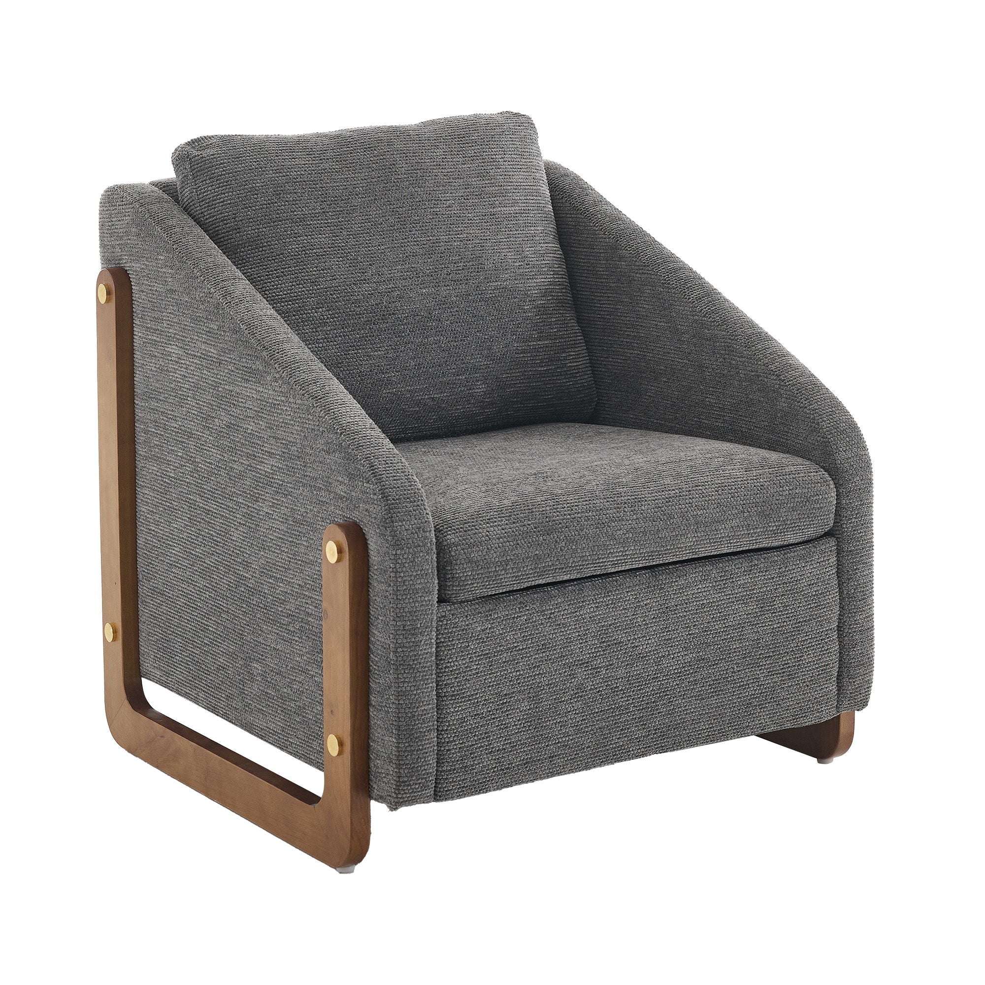 Modern Upholstered Armchair With Wooden Side Frame - Image 3