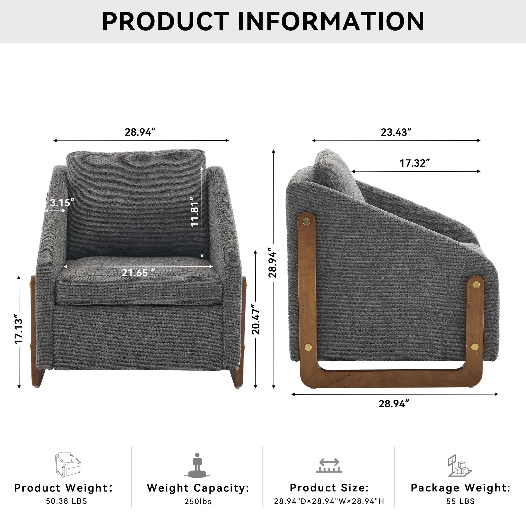 Modern Upholstered Armchair With Wooden Side Frame - Image 5