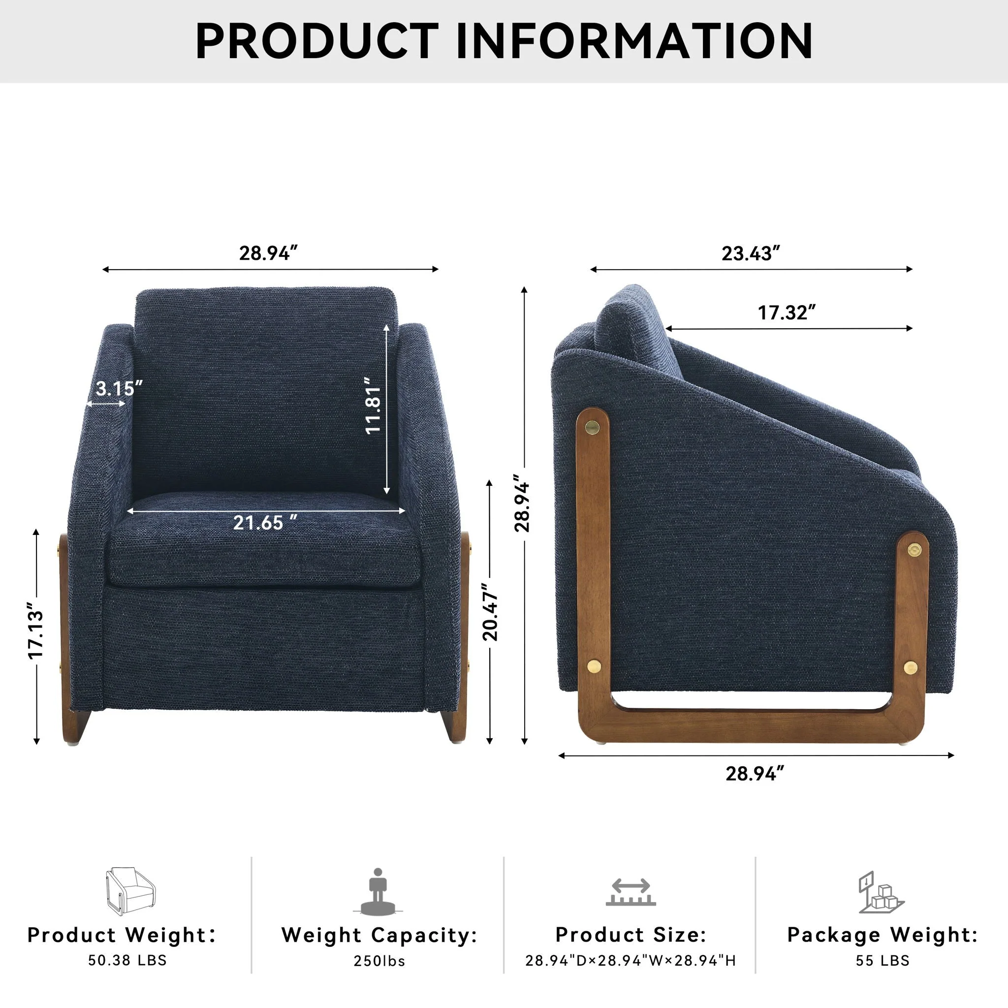 Modern Upholstered Armchair With Wooden Side Frame - Image 8