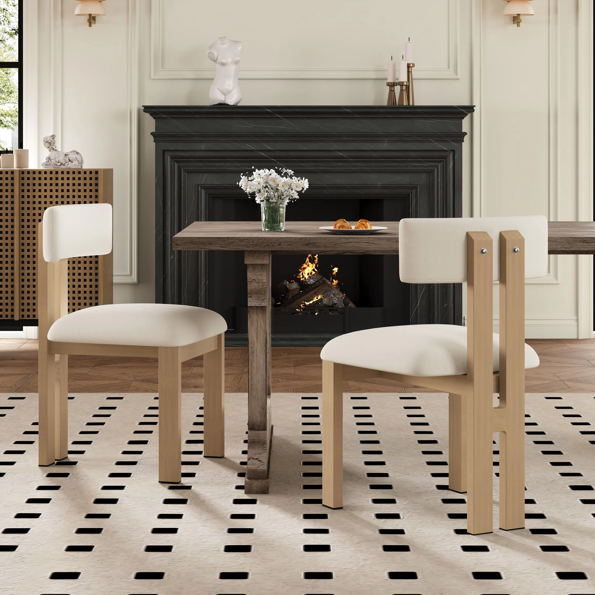 Modern Upholstered Armless Dining Chairs With Metal Legs - Image 4