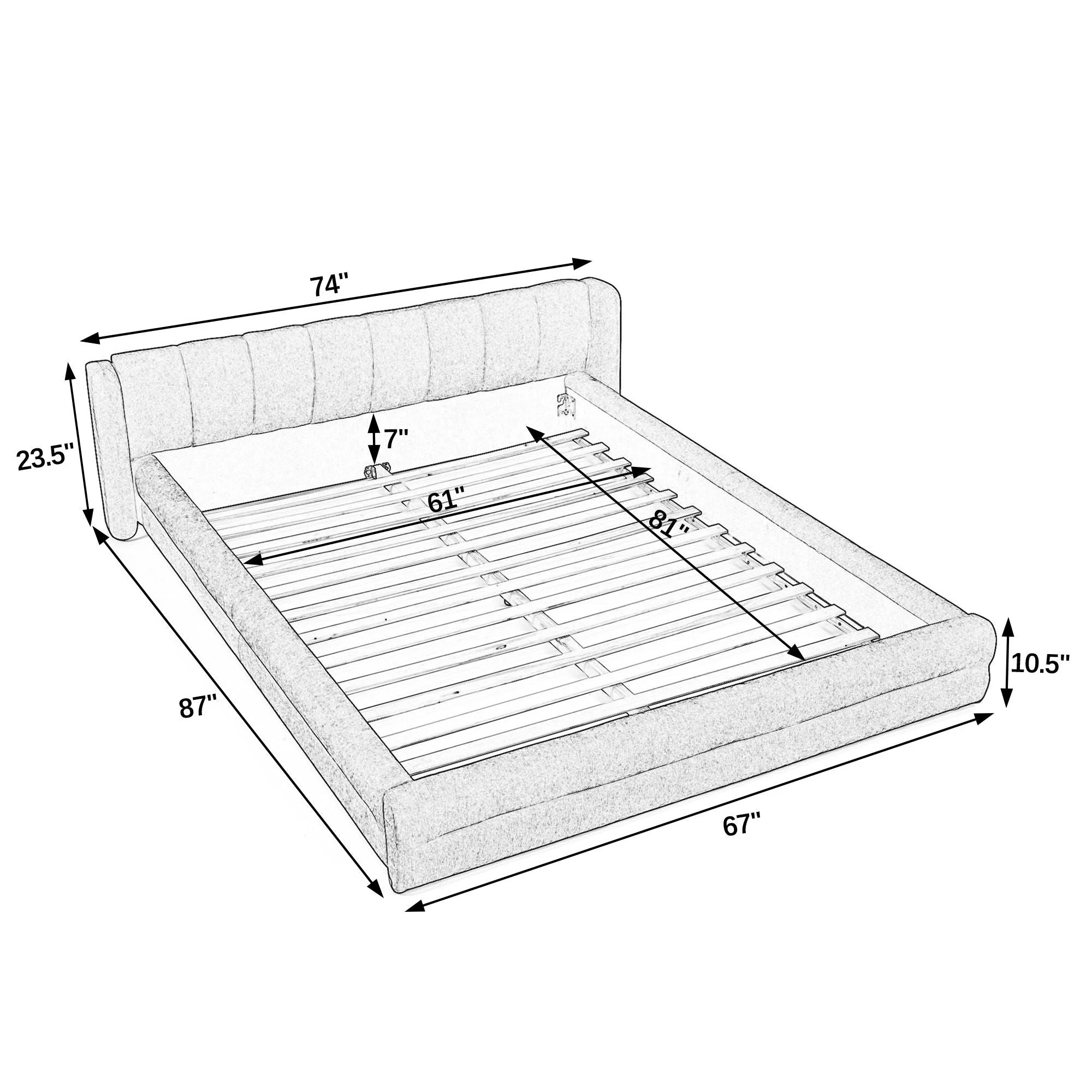 Modern Upholstered Bed Frame With Thick Fabric And Headboard - Image 9