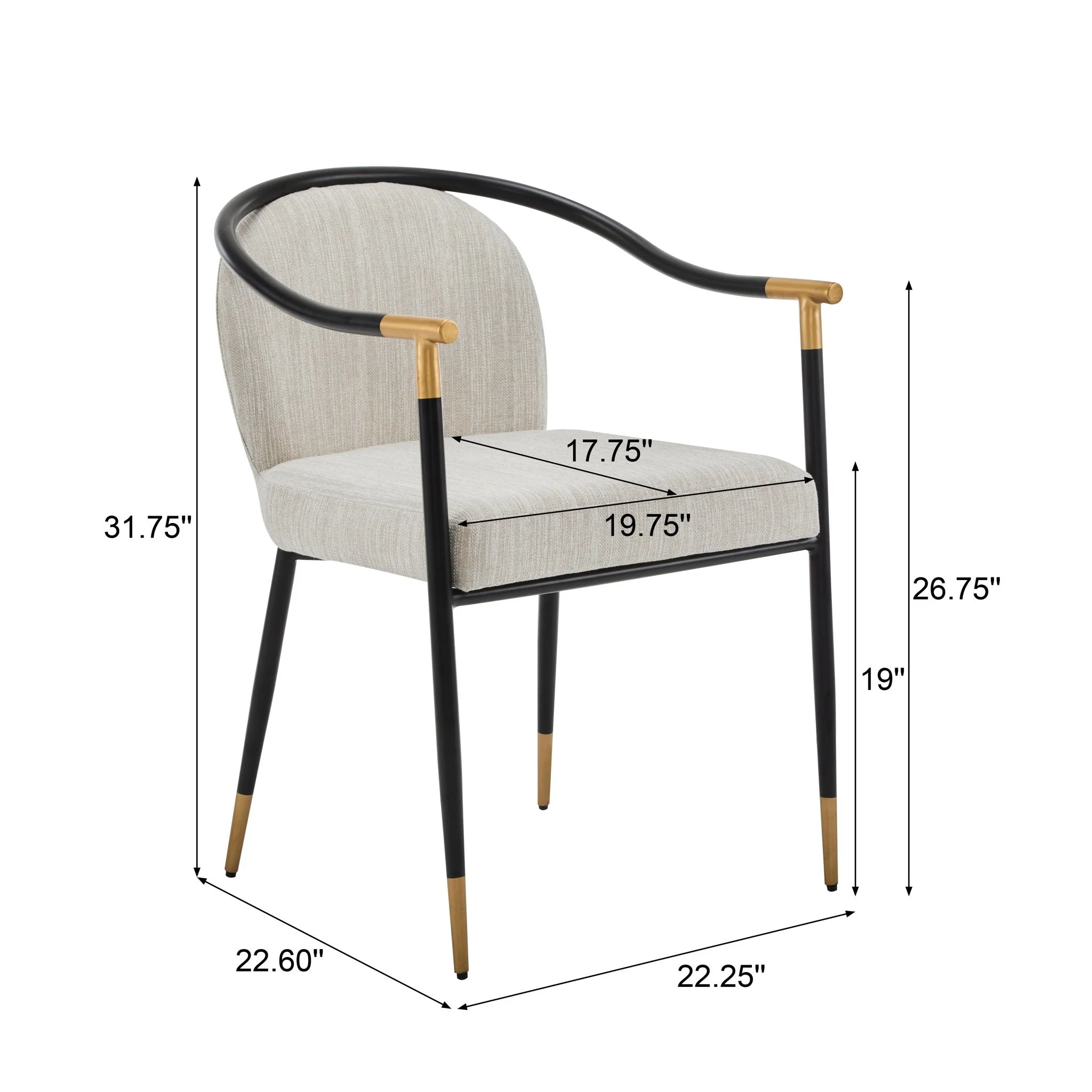 Modern Upholstered Dining Chair Set of 2 - Beige / Black - Image 3
