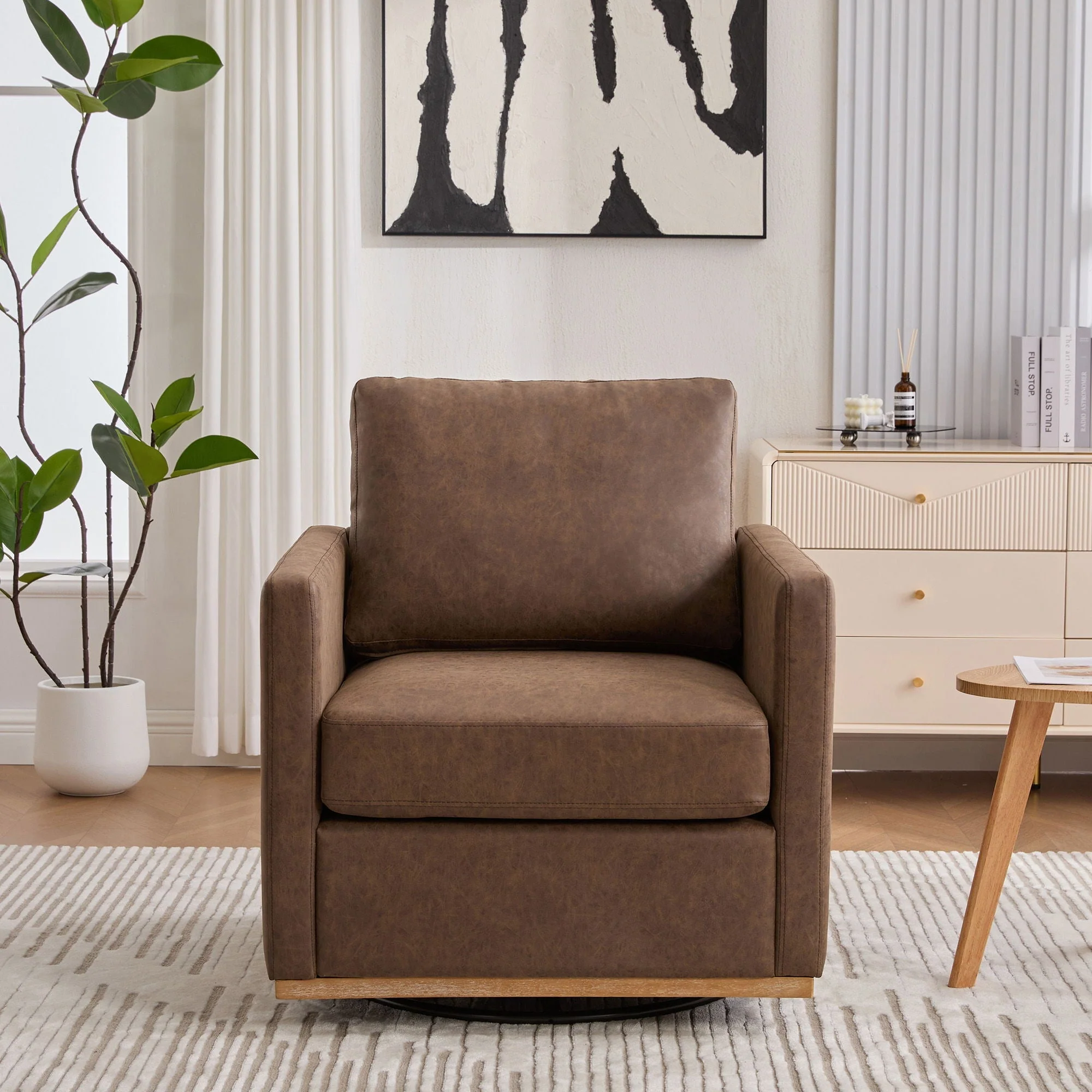 Modern Upholstered Square Swivel Accent Chair With 360 Degree Rotation - Image 10