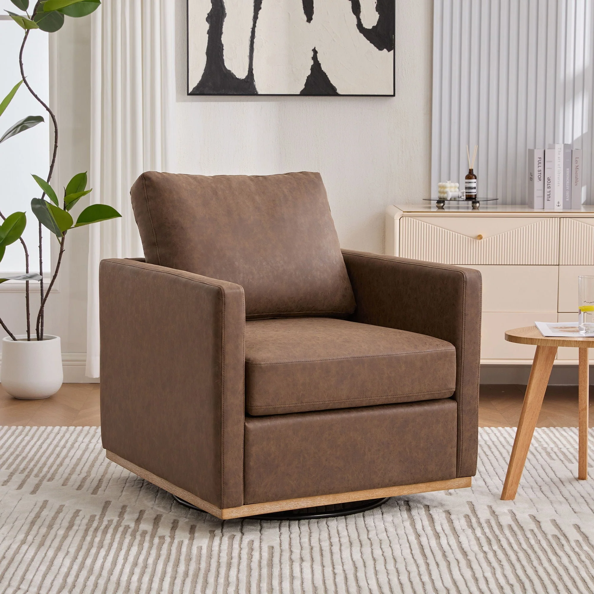 Modern Upholstered Square Swivel Accent Chair With 360 Degree Rotation - Image 4