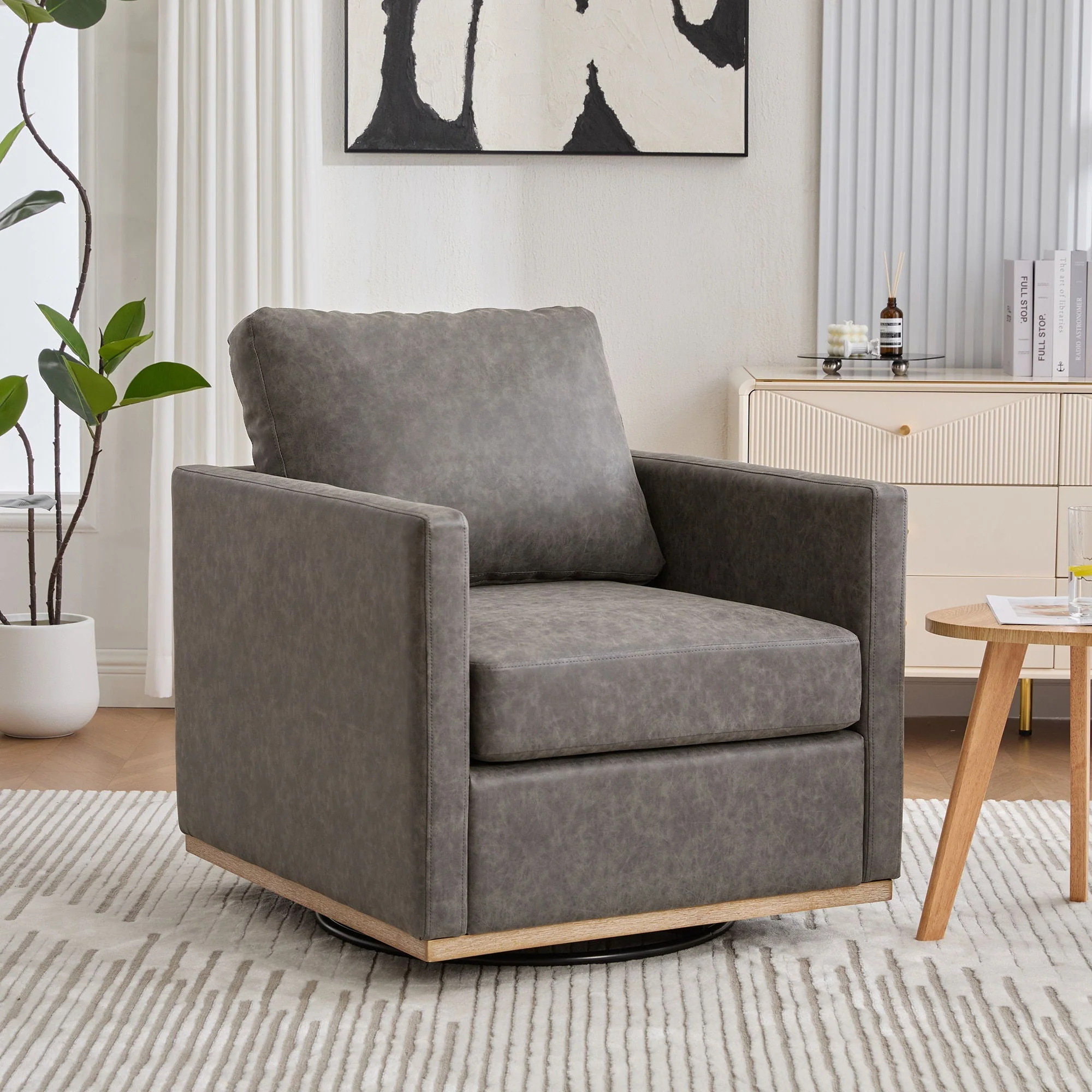 Modern Upholstered Square Swivel Accent Chair With 360 Degree Rotation - Image 5