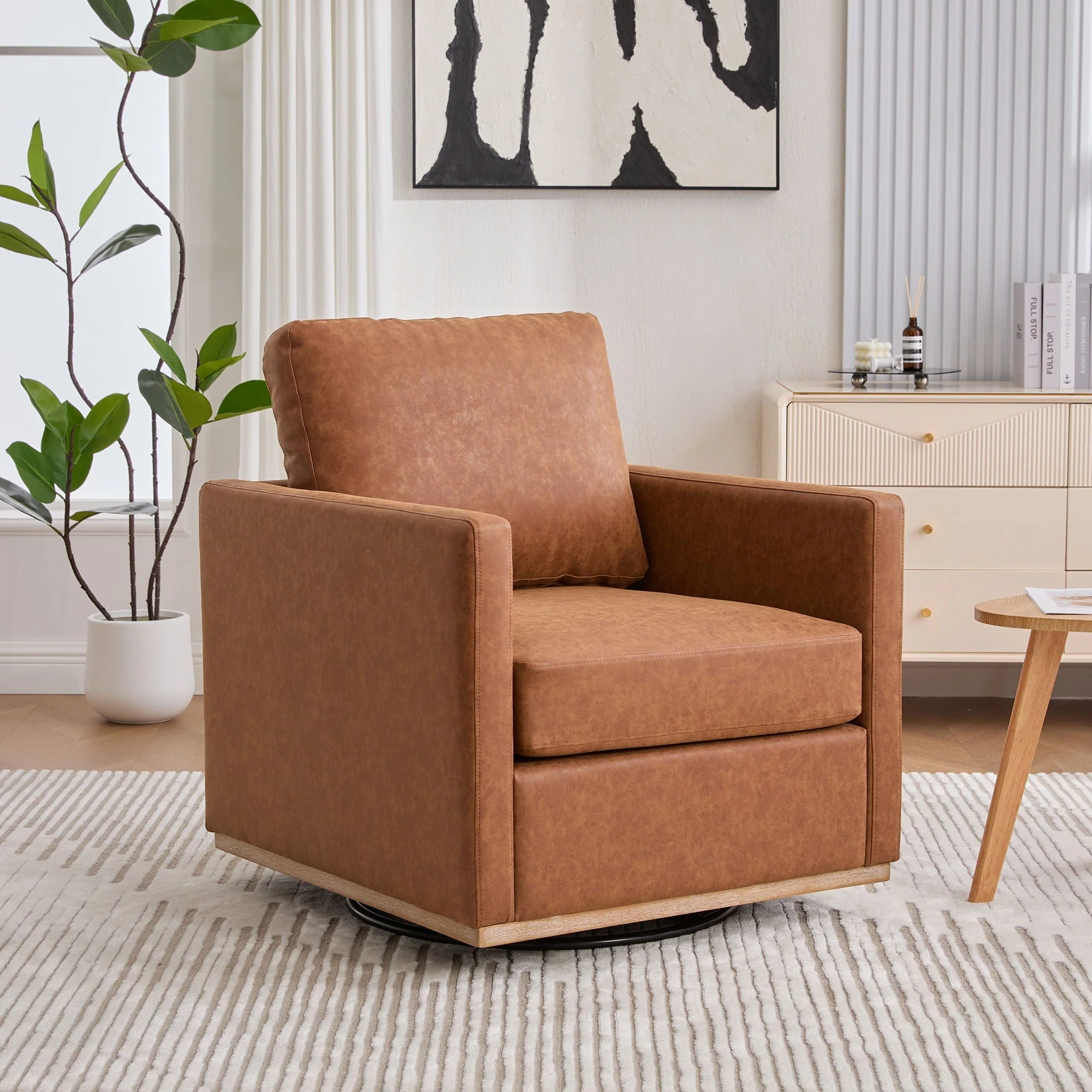 Modern Upholstered Square Swivel Accent Chair With 360 Degree Rotation - Image 6