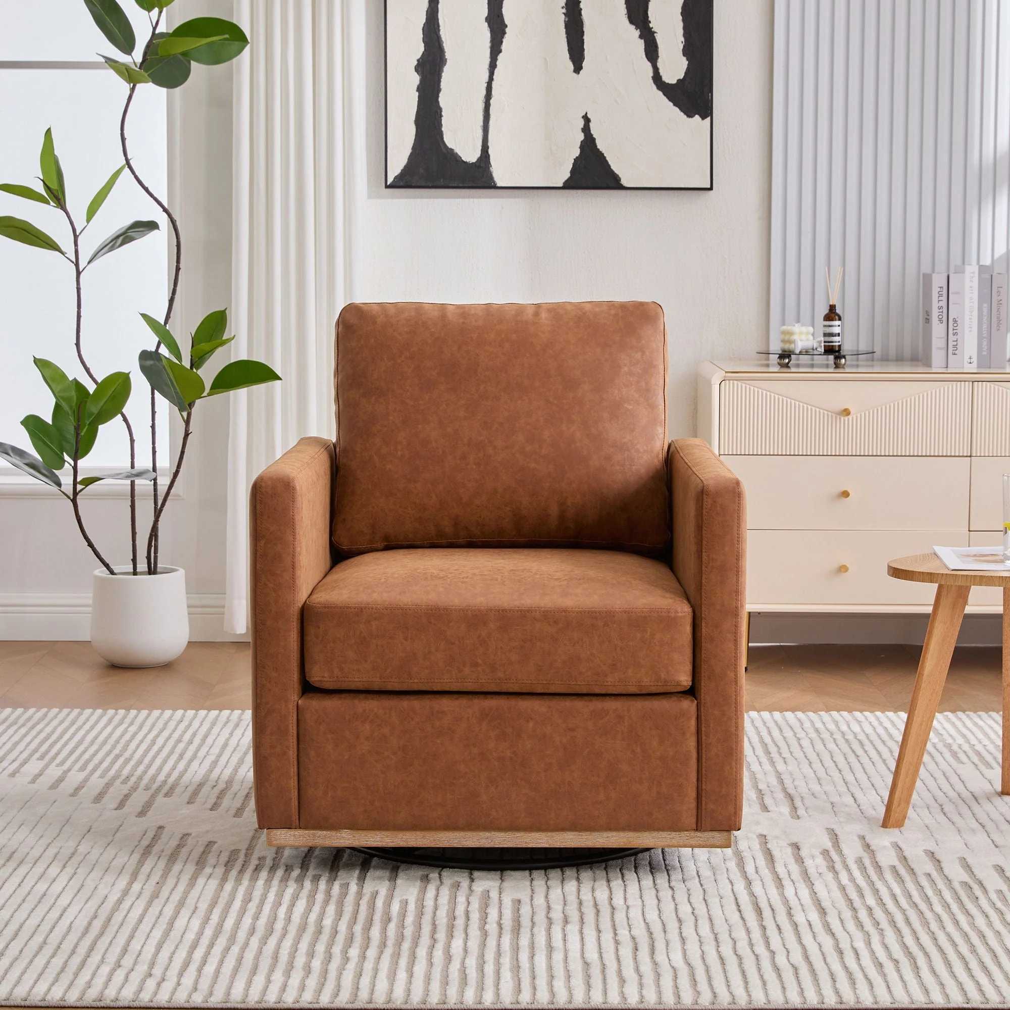 Modern Upholstered Square Swivel Accent Chair With 360 Degree Rotation - Image 7