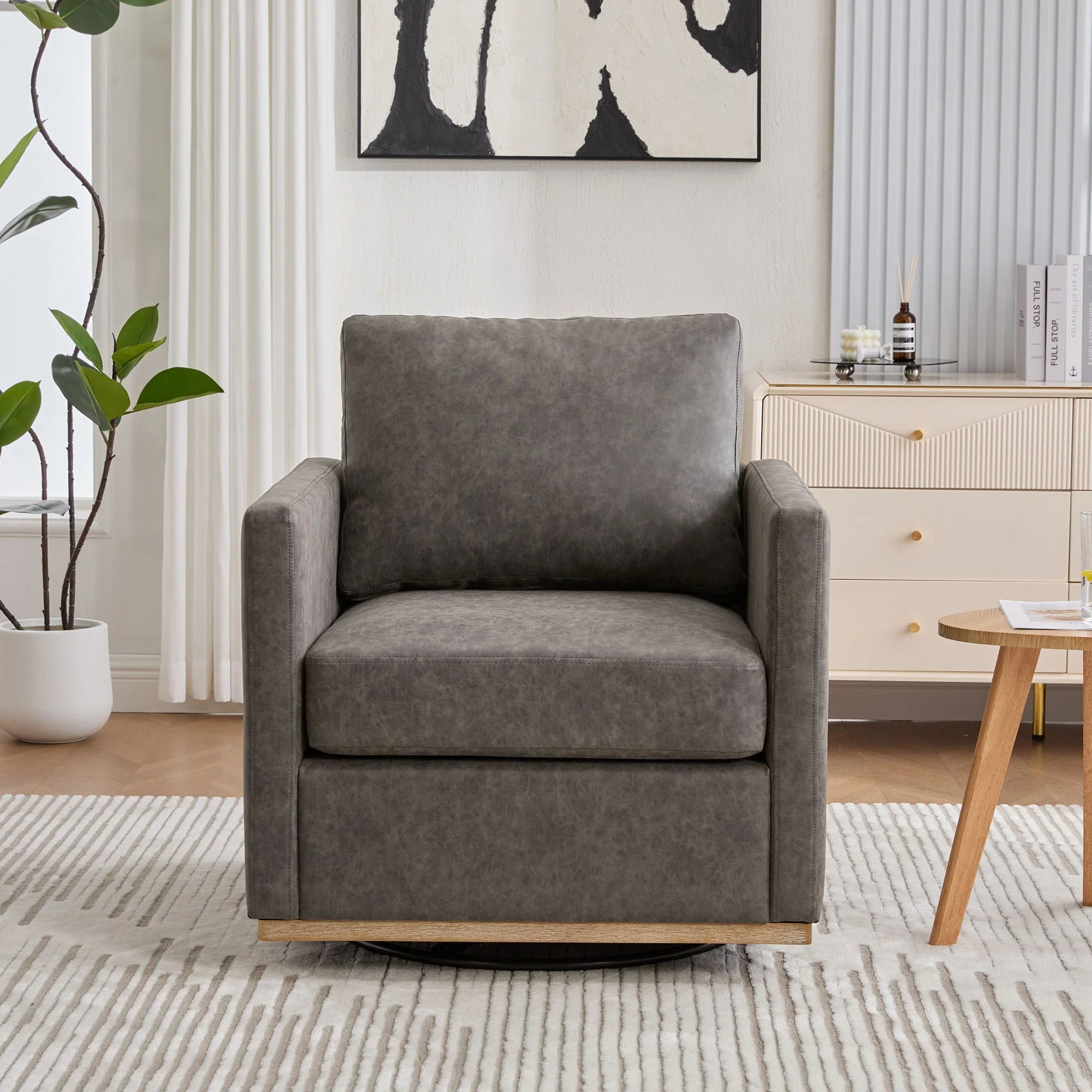 Modern Upholstered Square Swivel Accent Chair With 360 Degree Rotation - Image 9
