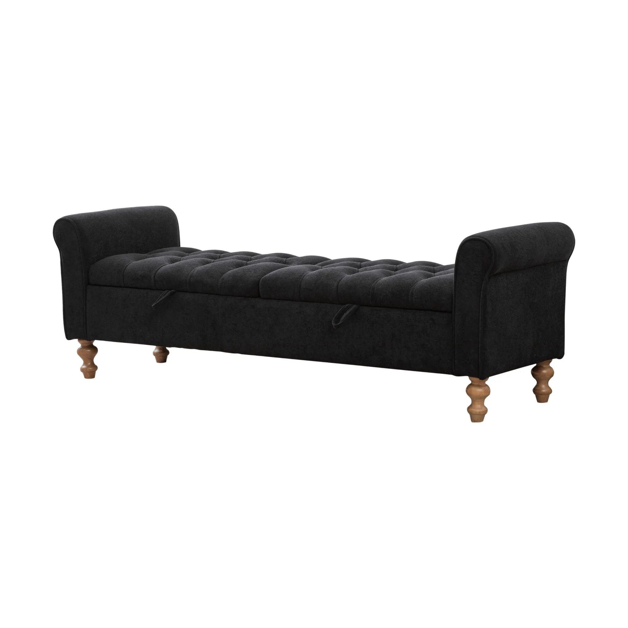 Modern Upholstered Storage Bench With Rolled Armrests] - Image 2