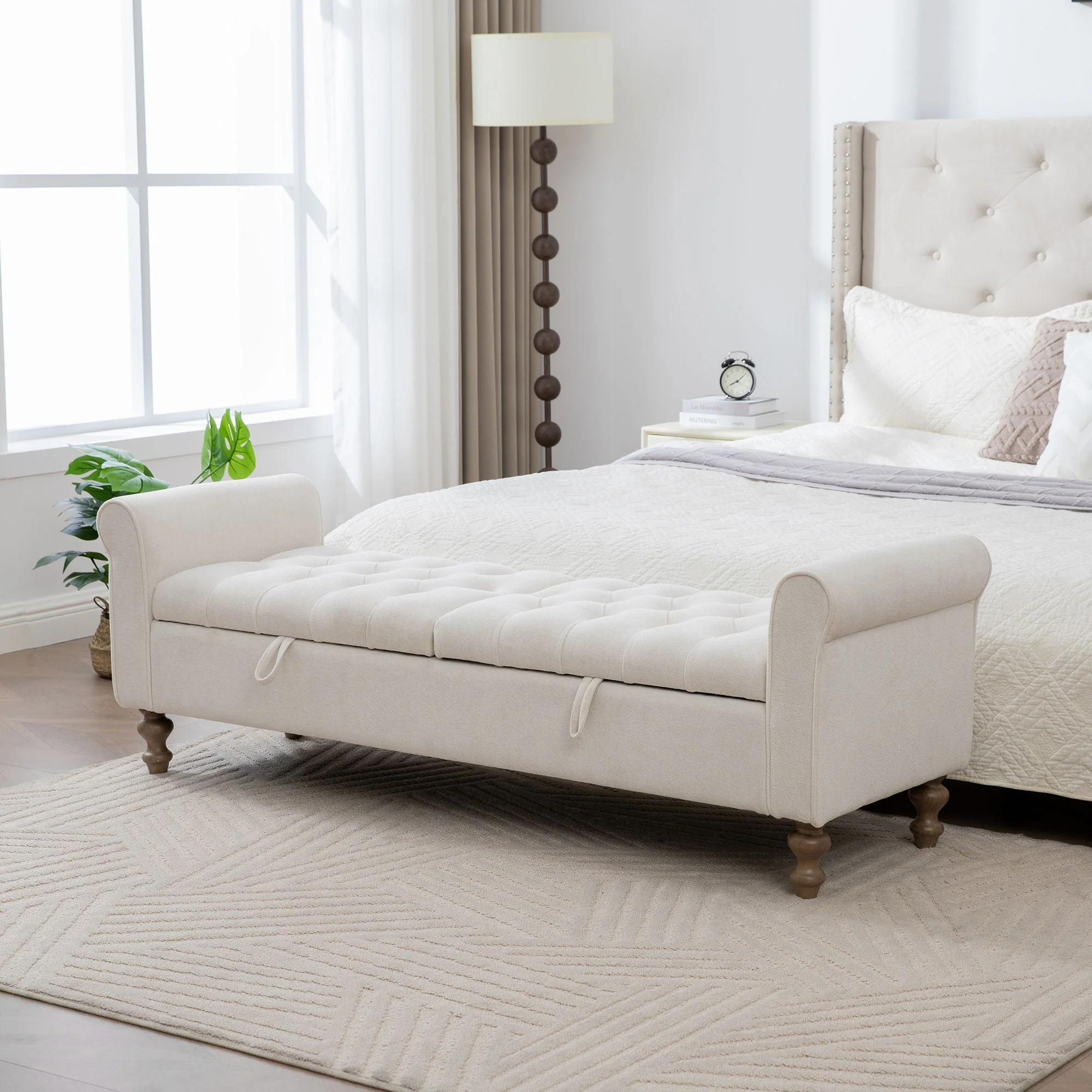 Modern Upholstered Storage Bench With Rolled Armrests] - Image 6