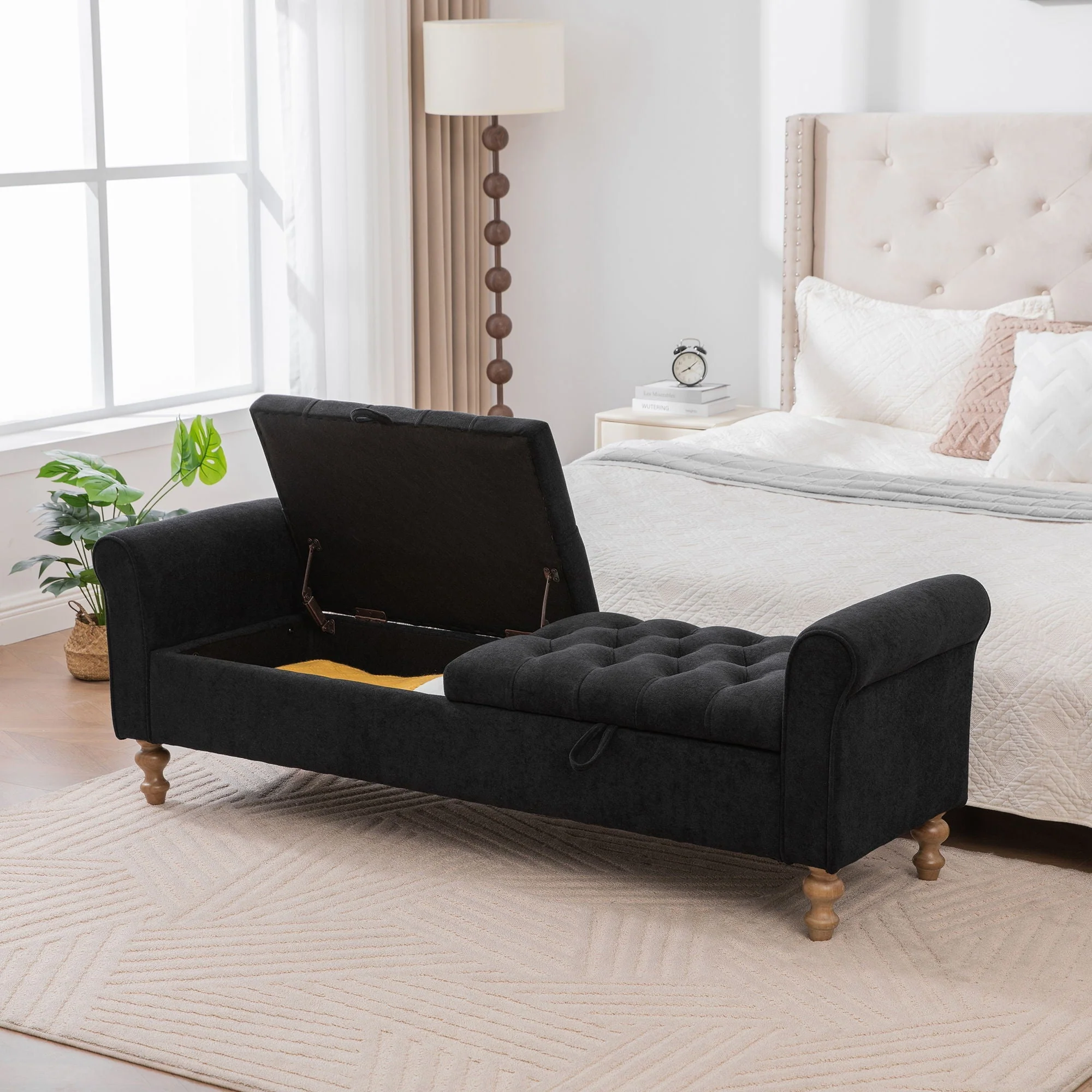 Modern Upholstered Storage Bench With Rolled Armrests] - Image 7