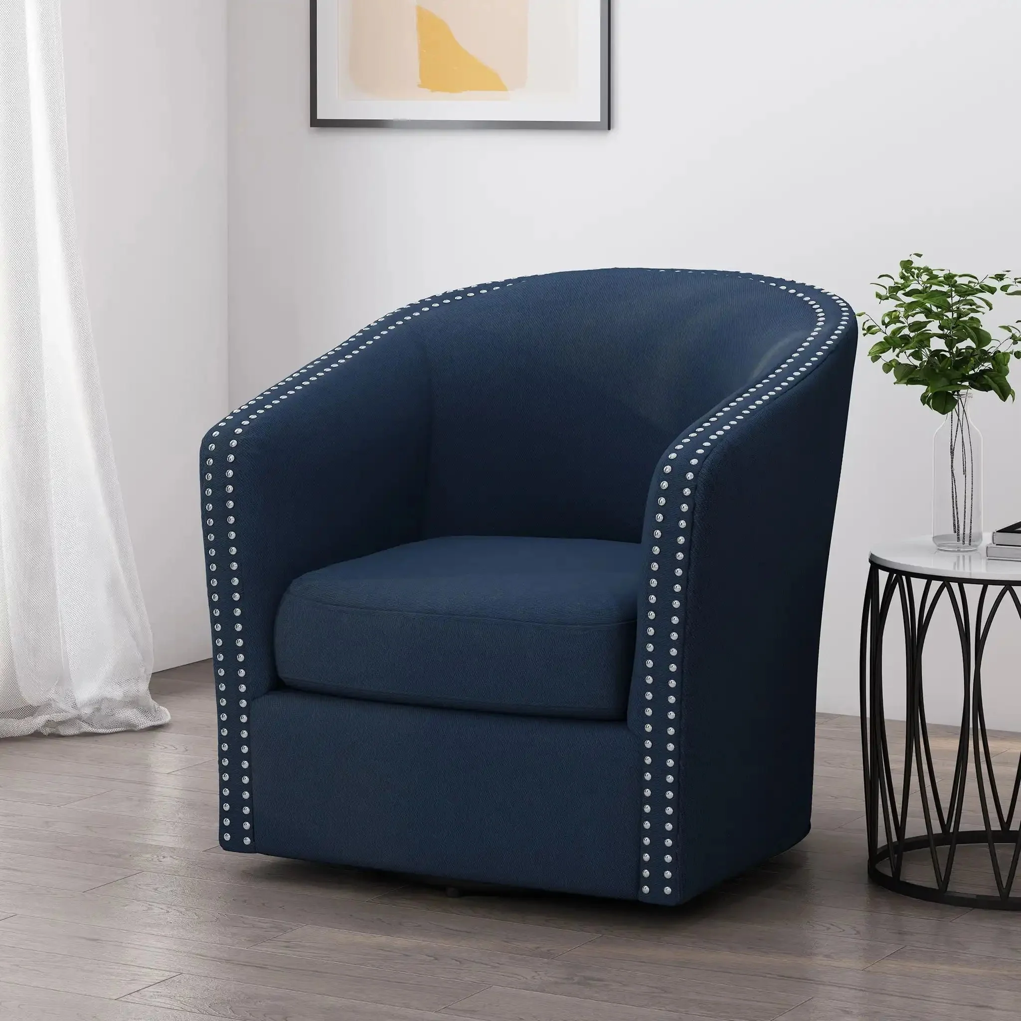 Modern Upholstered Swivel Club Chair With Nailhead Trim - Image 10