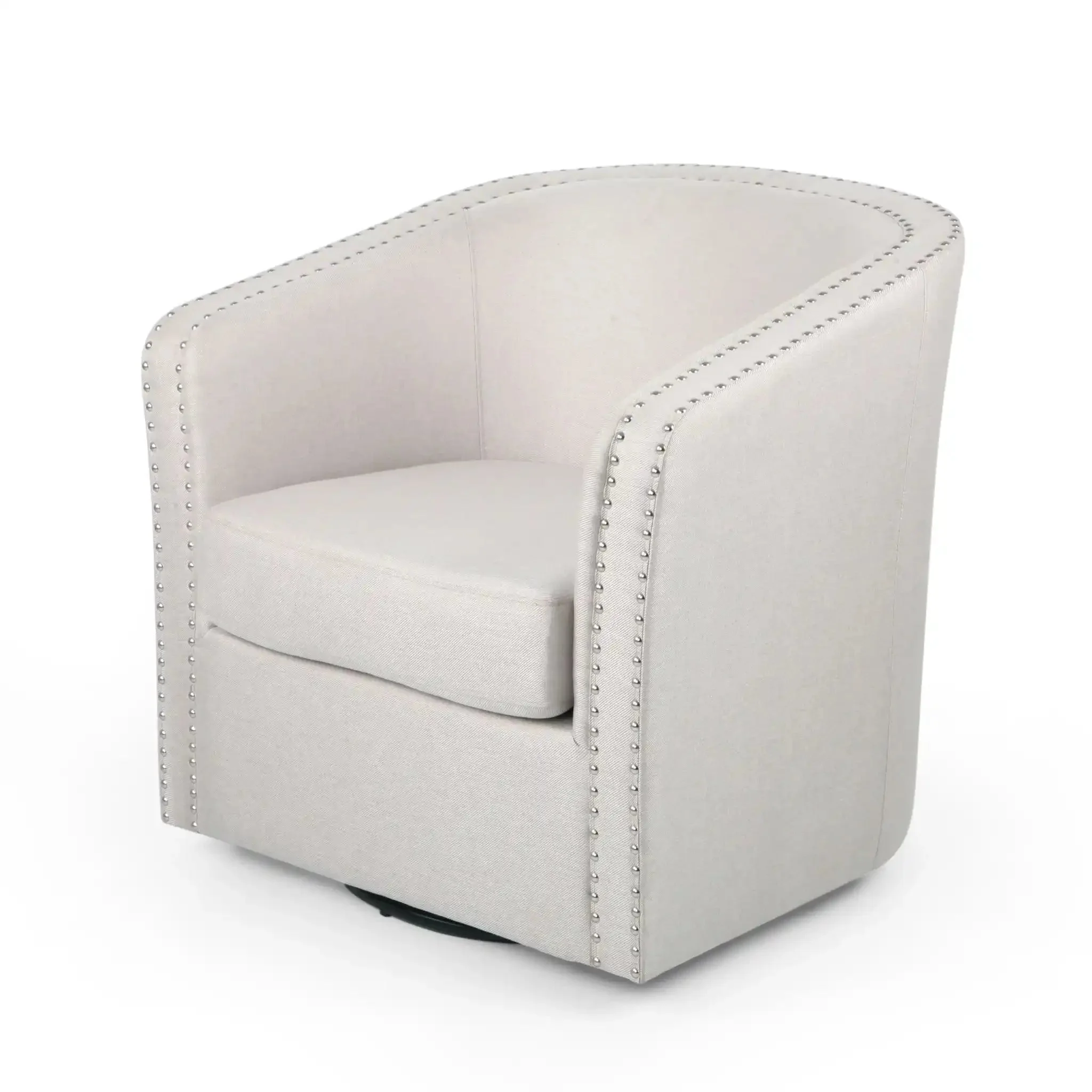 Modern Upholstered Swivel Club Chair With Nailhead Trim - Image 11