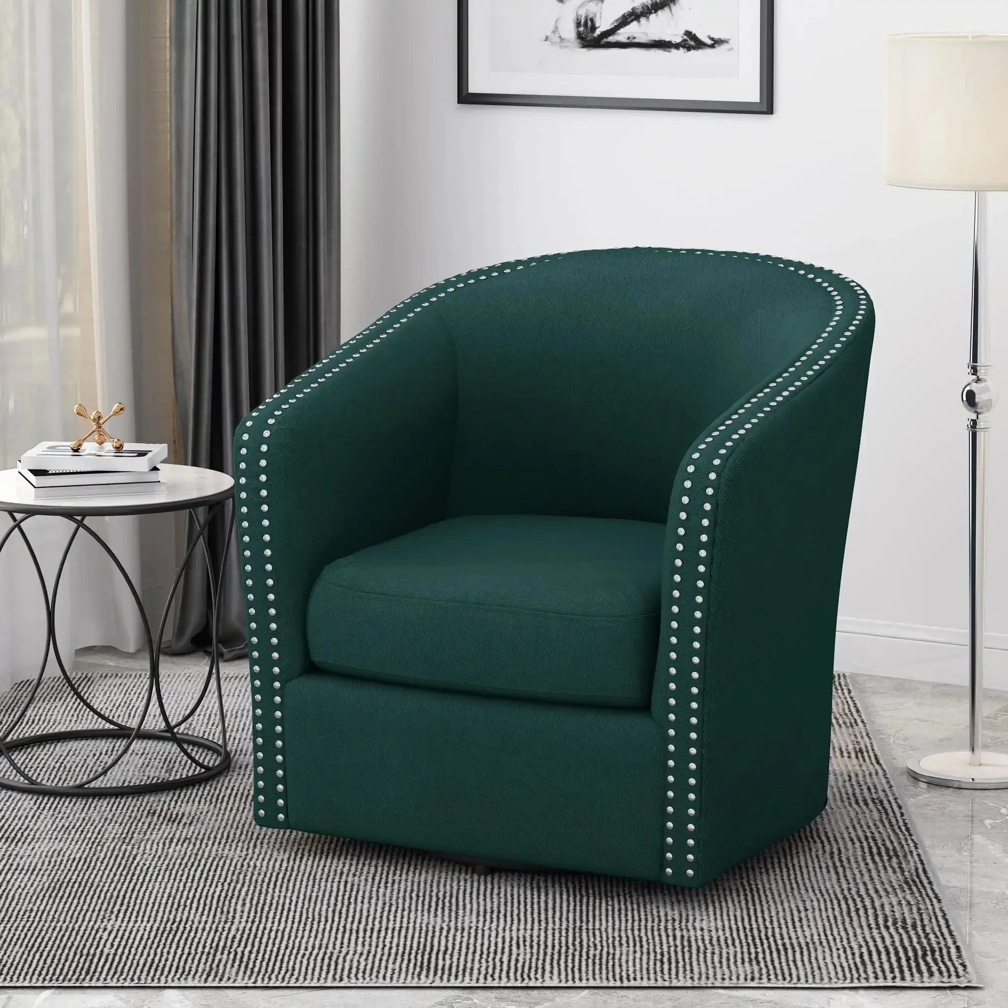 Modern Upholstered Swivel Club Chair With Nailhead Trim - Image 12