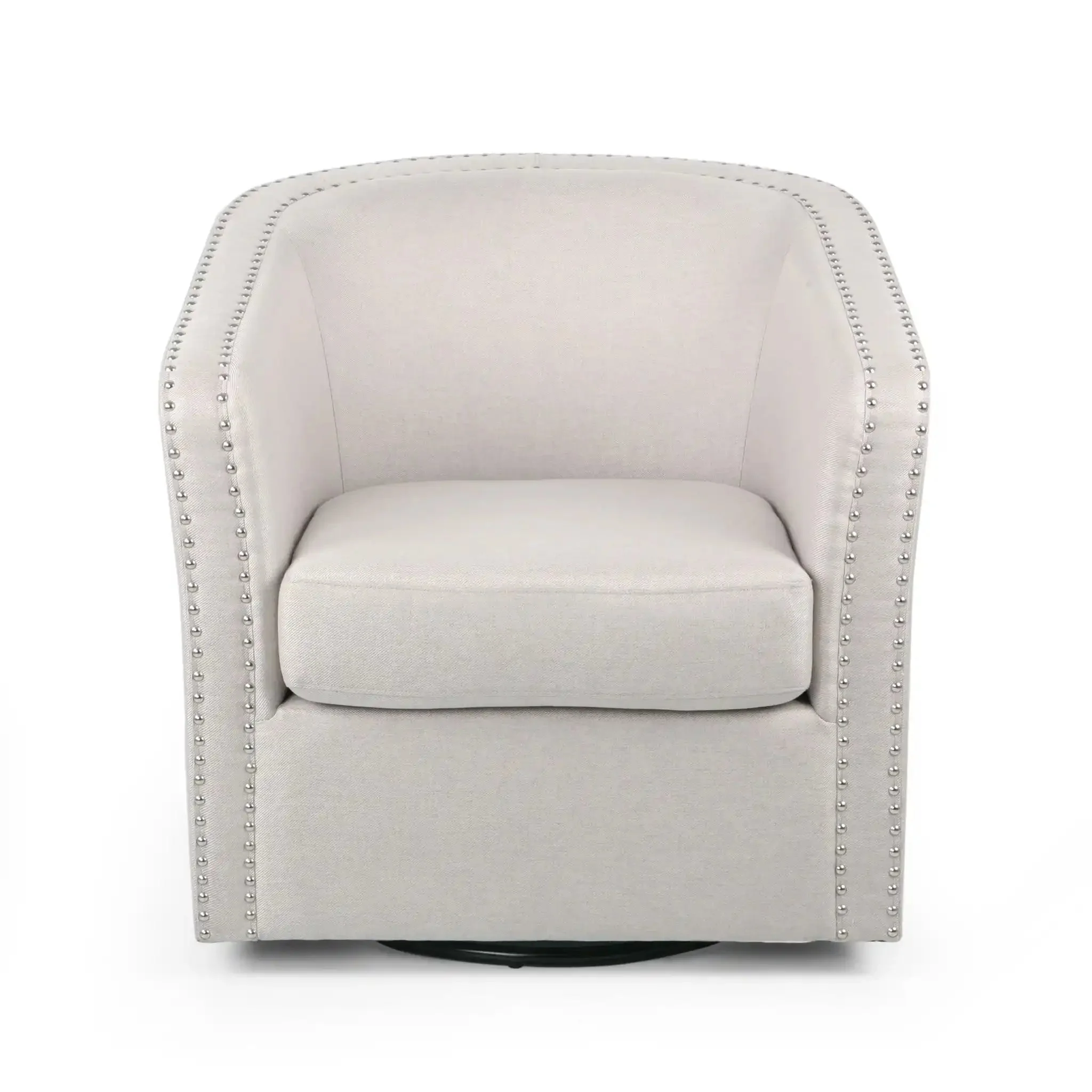 Modern Upholstered Swivel Club Chair With Nailhead Trim - Image 2