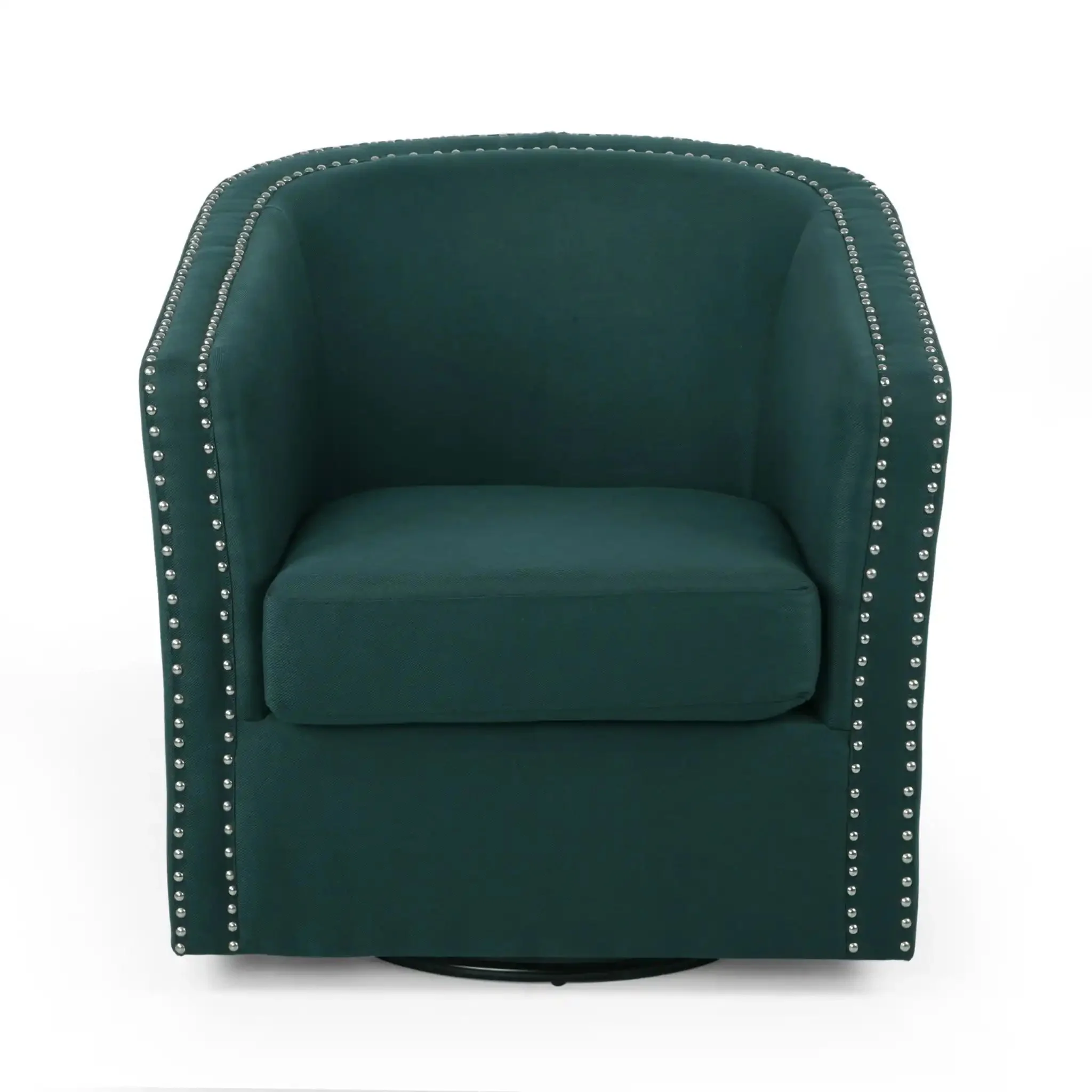 Modern Upholstered Swivel Club Chair With Nailhead Trim - Image 3