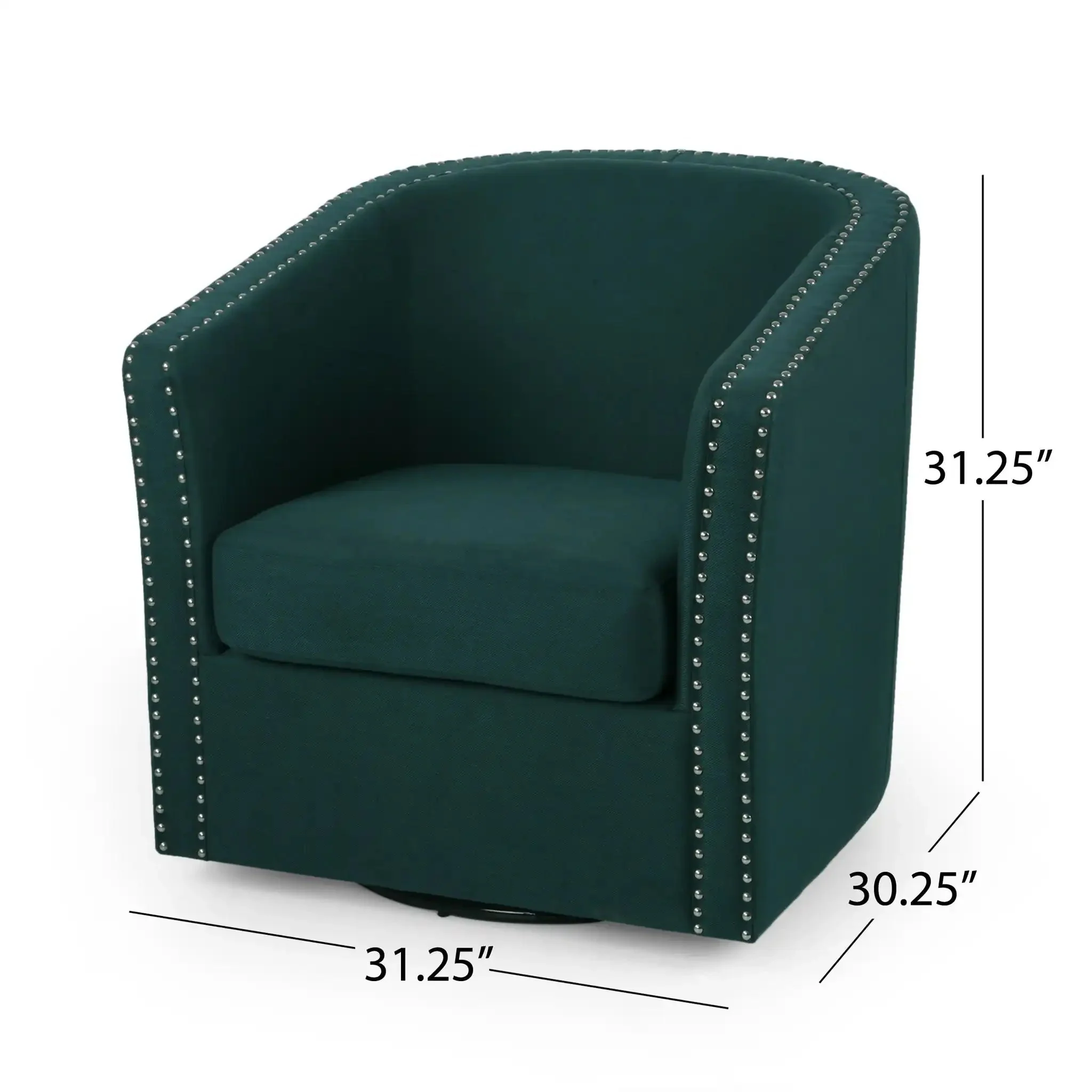 Modern Upholstered Swivel Club Chair With Nailhead Trim - Image 4