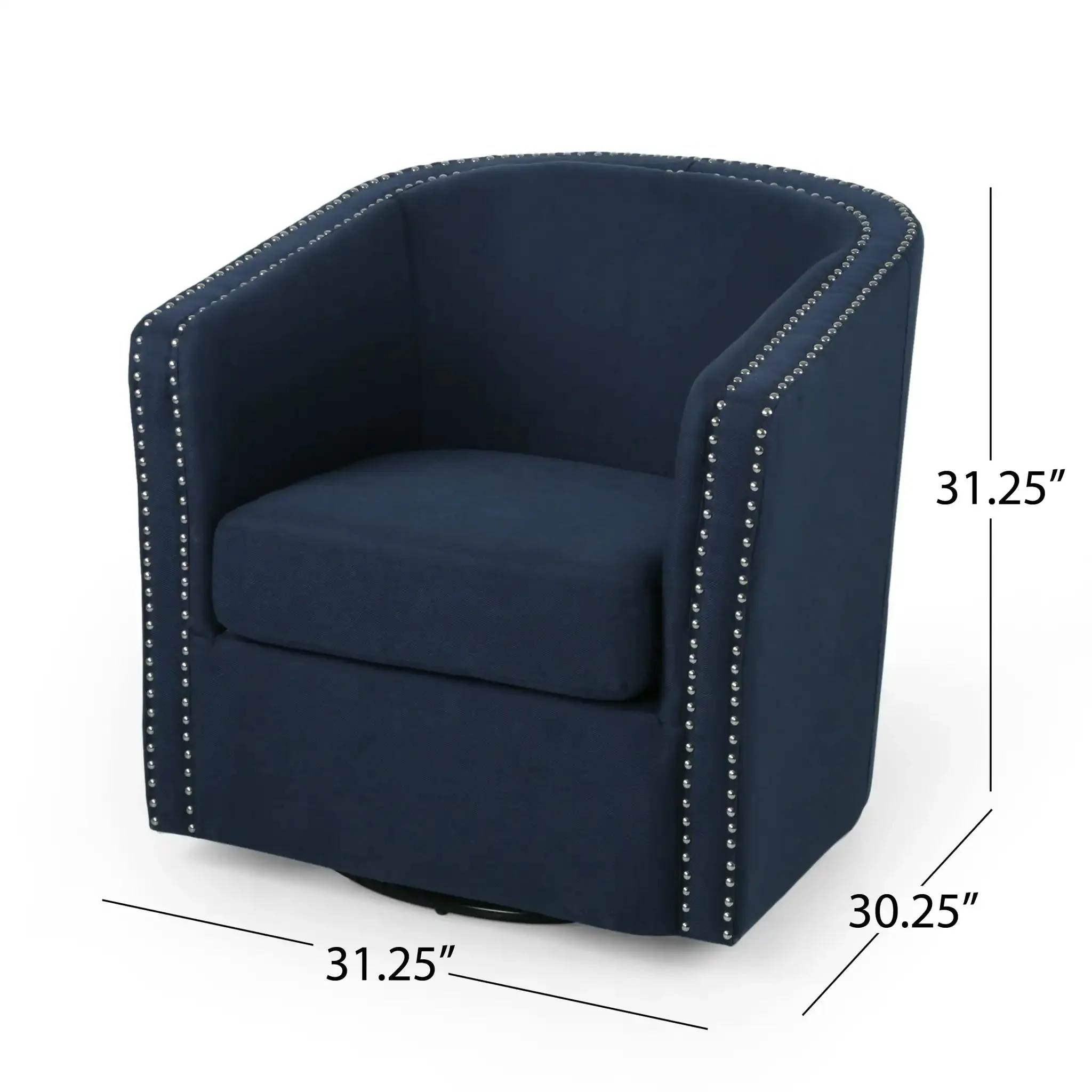 Modern Upholstered Swivel Club Chair With Nailhead Trim - Image 5
