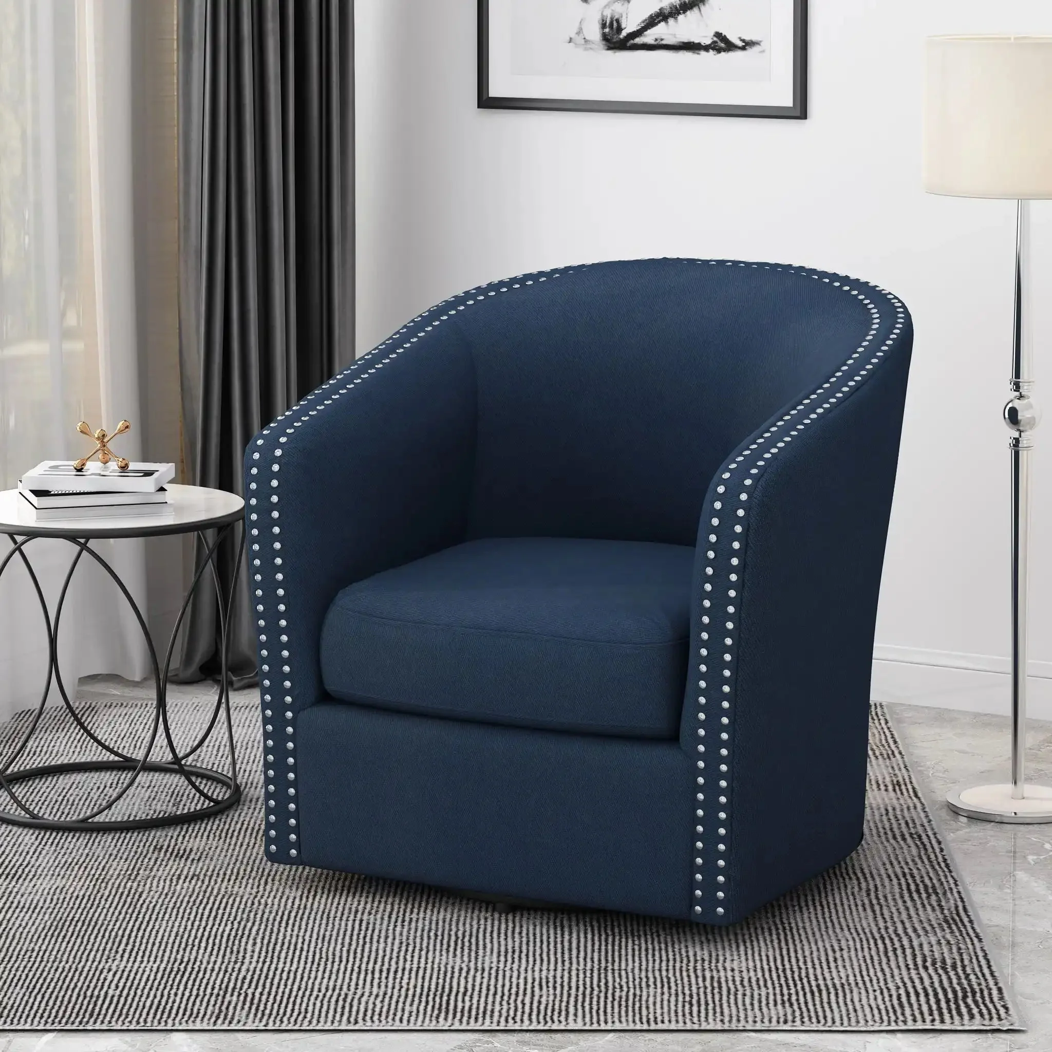Modern Upholstered Swivel Club Chair With Nailhead Trim - Image 8