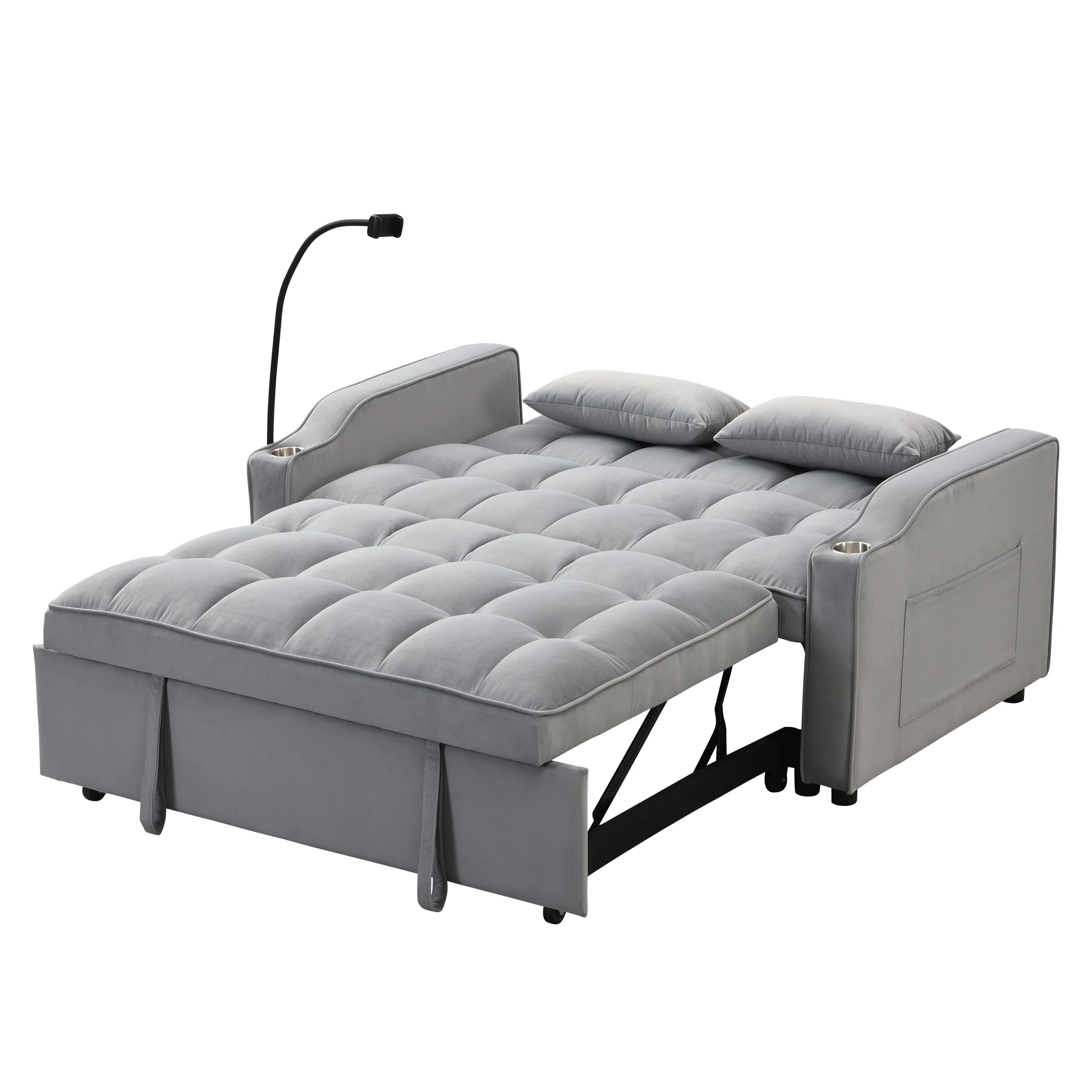 Modern Velvet Loveseat Futon Sofa Couch with Pullout Bed - Image 10