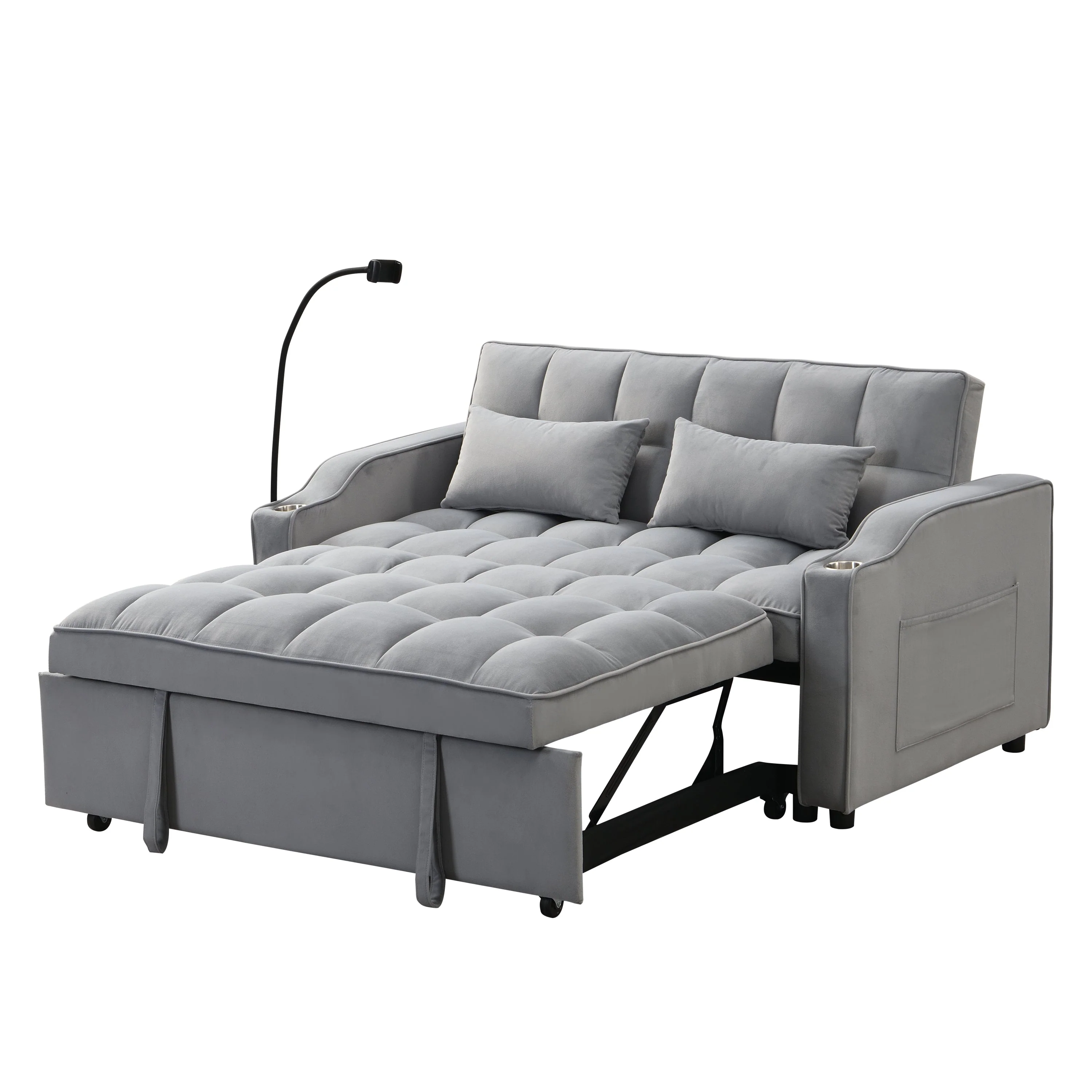 Modern Velvet Loveseat Futon Sofa Couch with Pullout Bed - Image 11