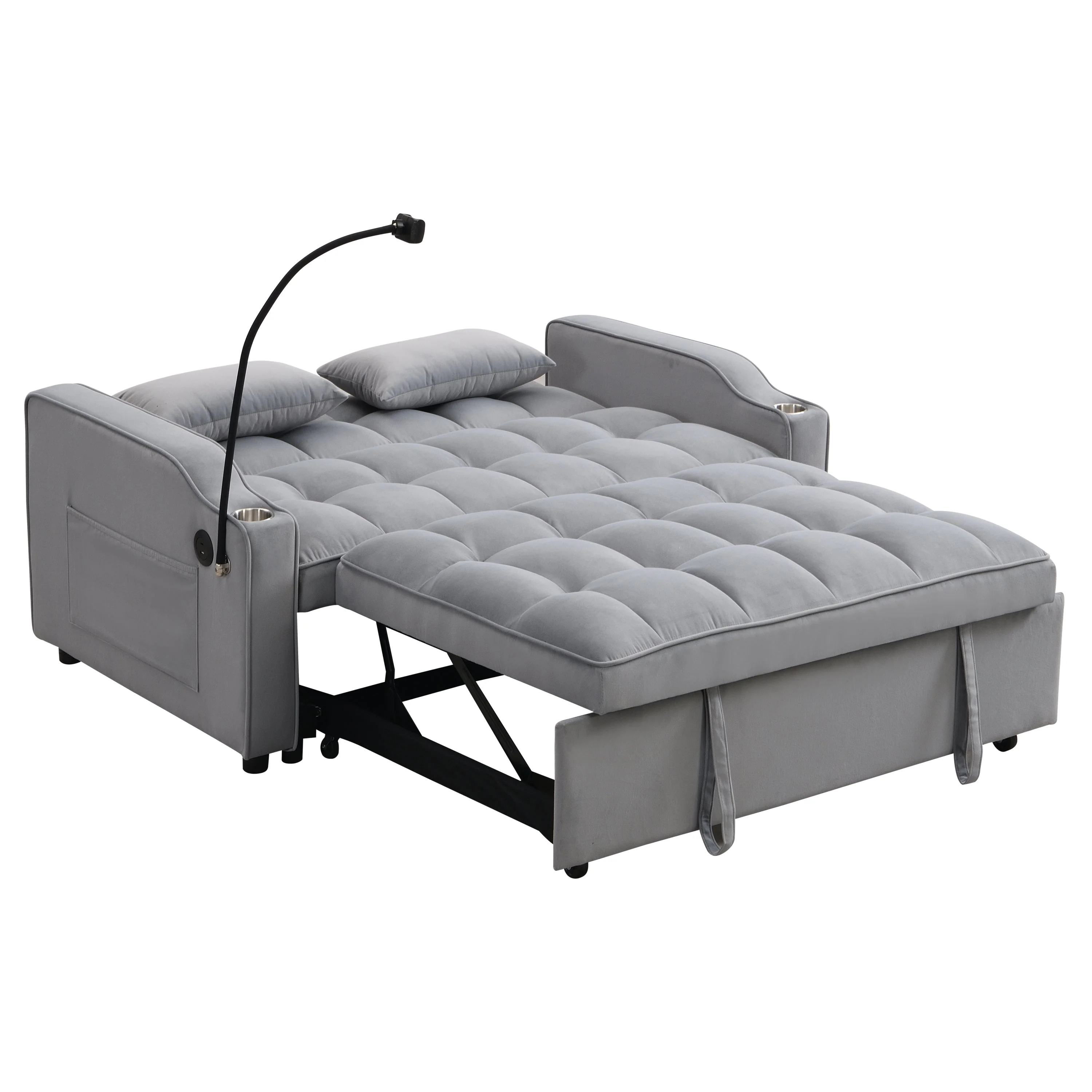 Modern Velvet Loveseat Futon Sofa Couch with Pullout Bed - Image 12