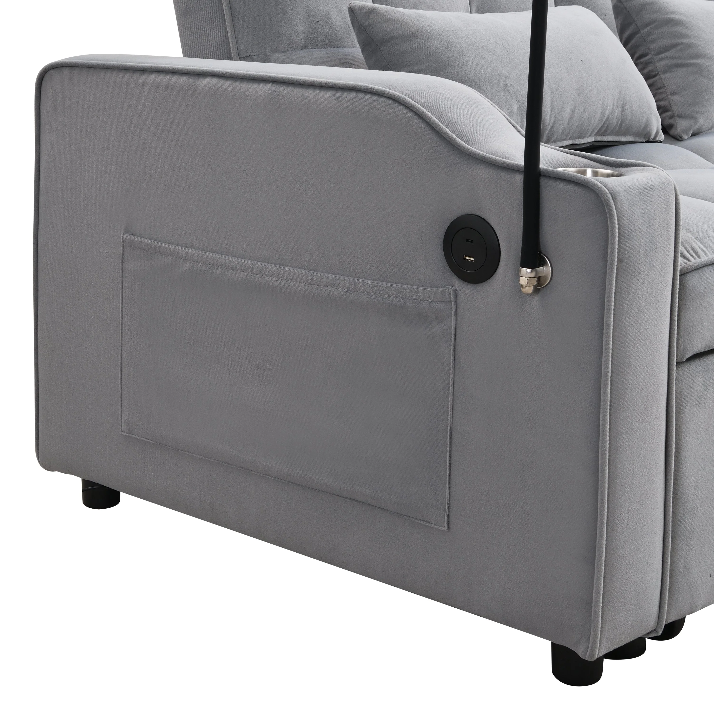 Modern Velvet Loveseat Futon Sofa Couch with Pullout Bed - Image 16