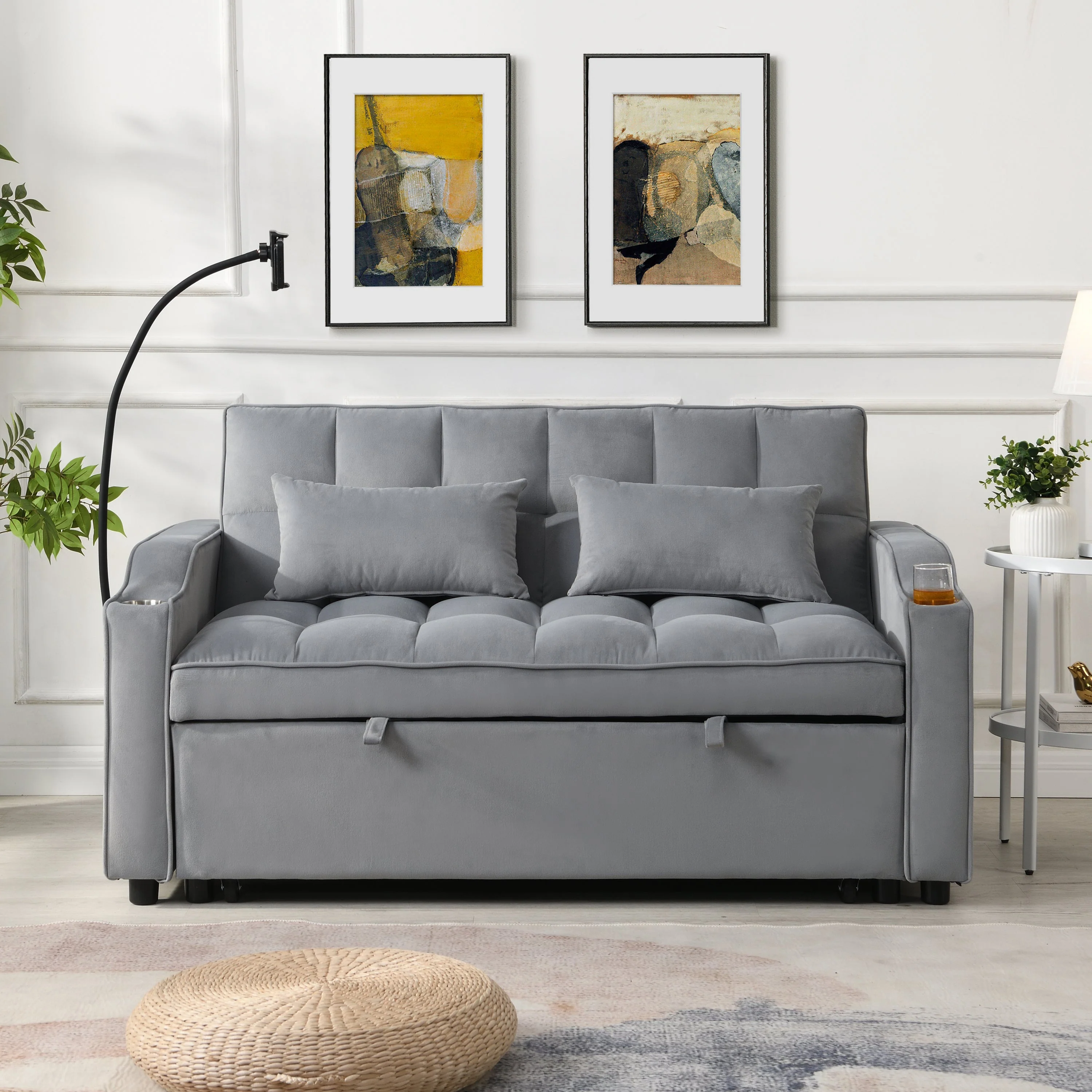 Modern Velvet Loveseat Futon Sofa Couch with Pullout Bed - Image 3
