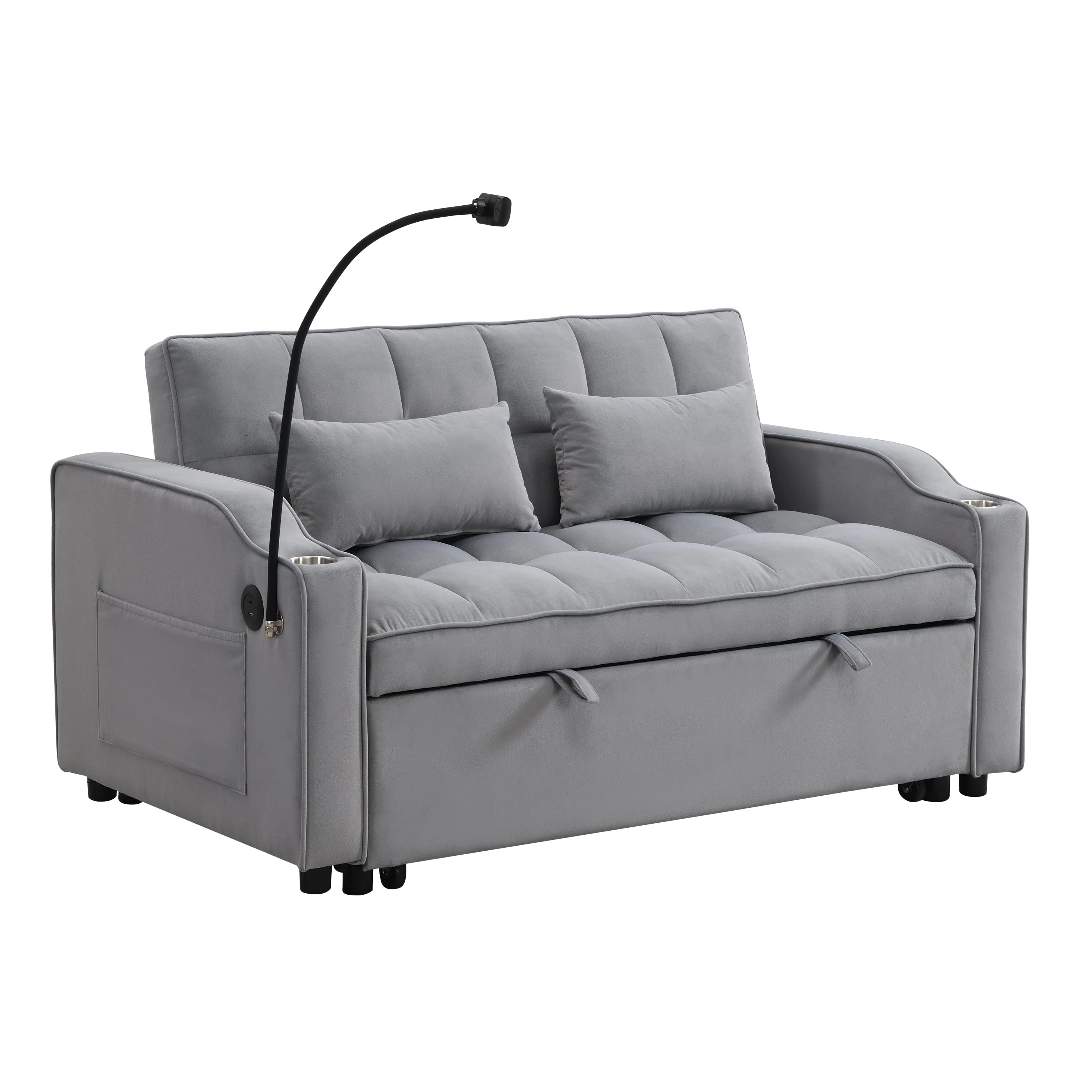 Modern Velvet Loveseat Futon Sofa Couch with Pullout Bed - Image 4