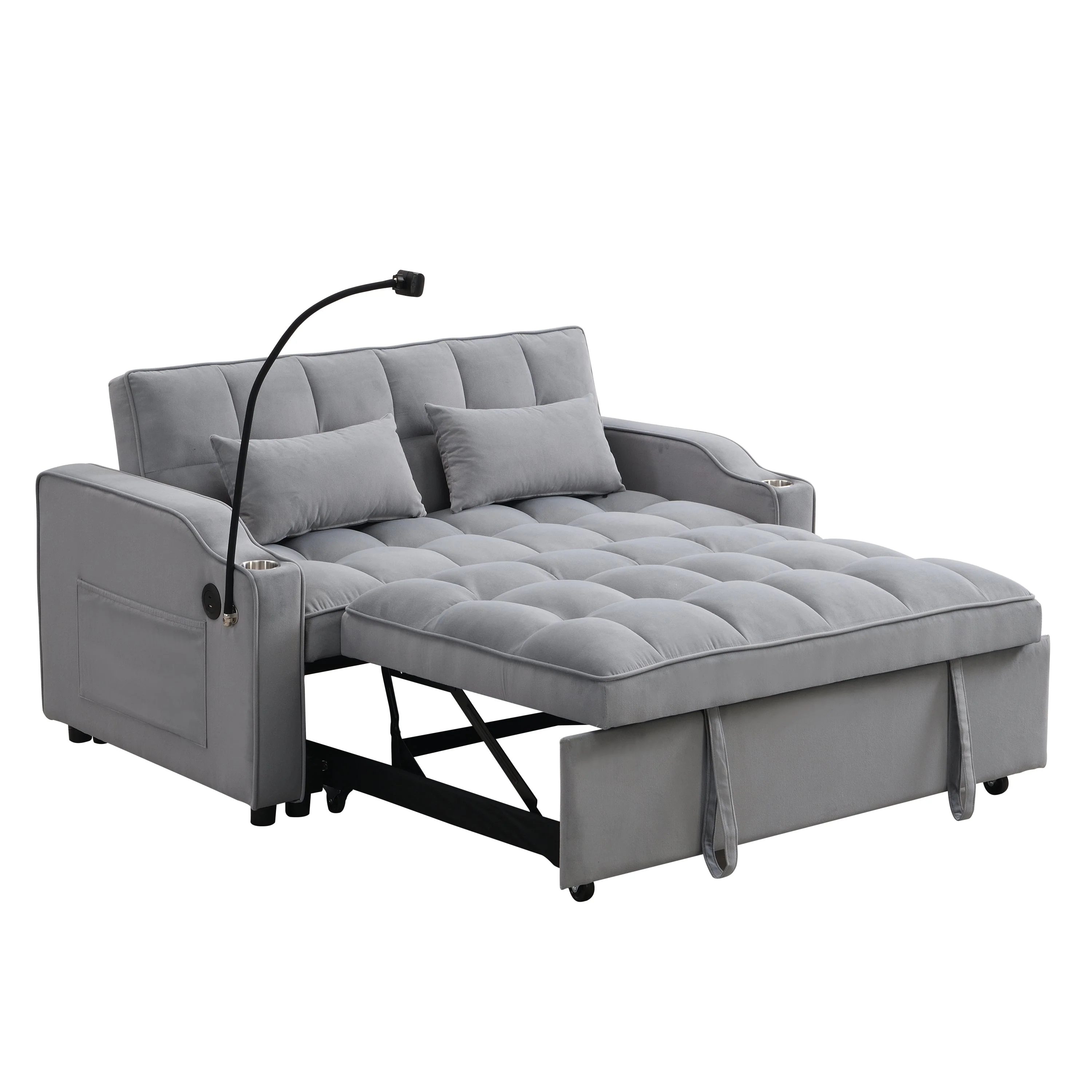 Modern Velvet Loveseat Futon Sofa Couch with Pullout Bed - Image 9