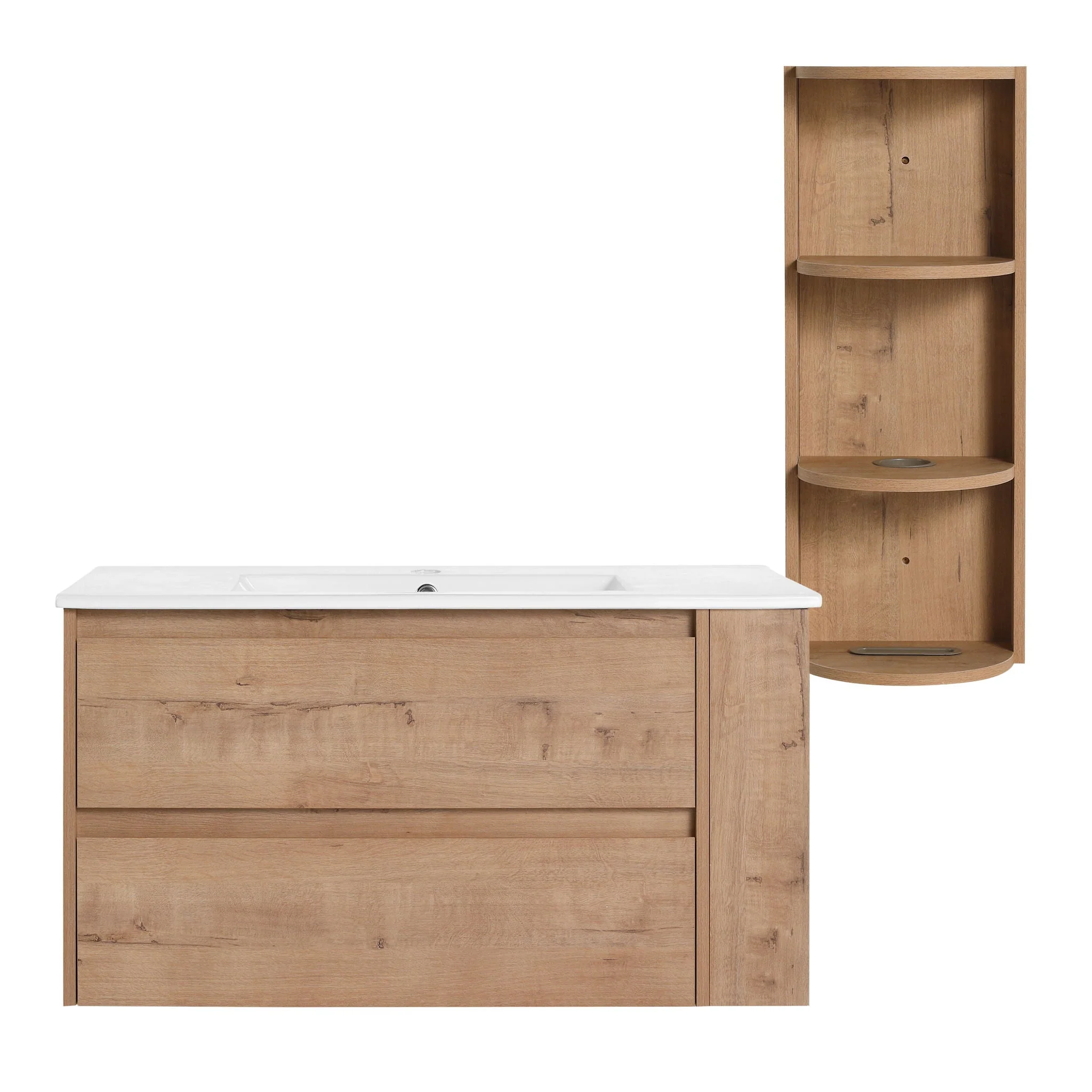 Modern Wall Mounted Bathroom Vanity With Ceramic Sink And Storage Rack, 2 Soft Close Drawers - Image 2